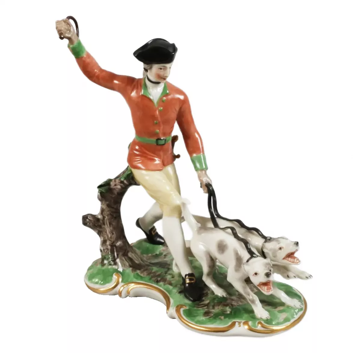 Nymphenburg. Porcelain sculptural group of a hunter with dogs. Germany. 20th century. 
