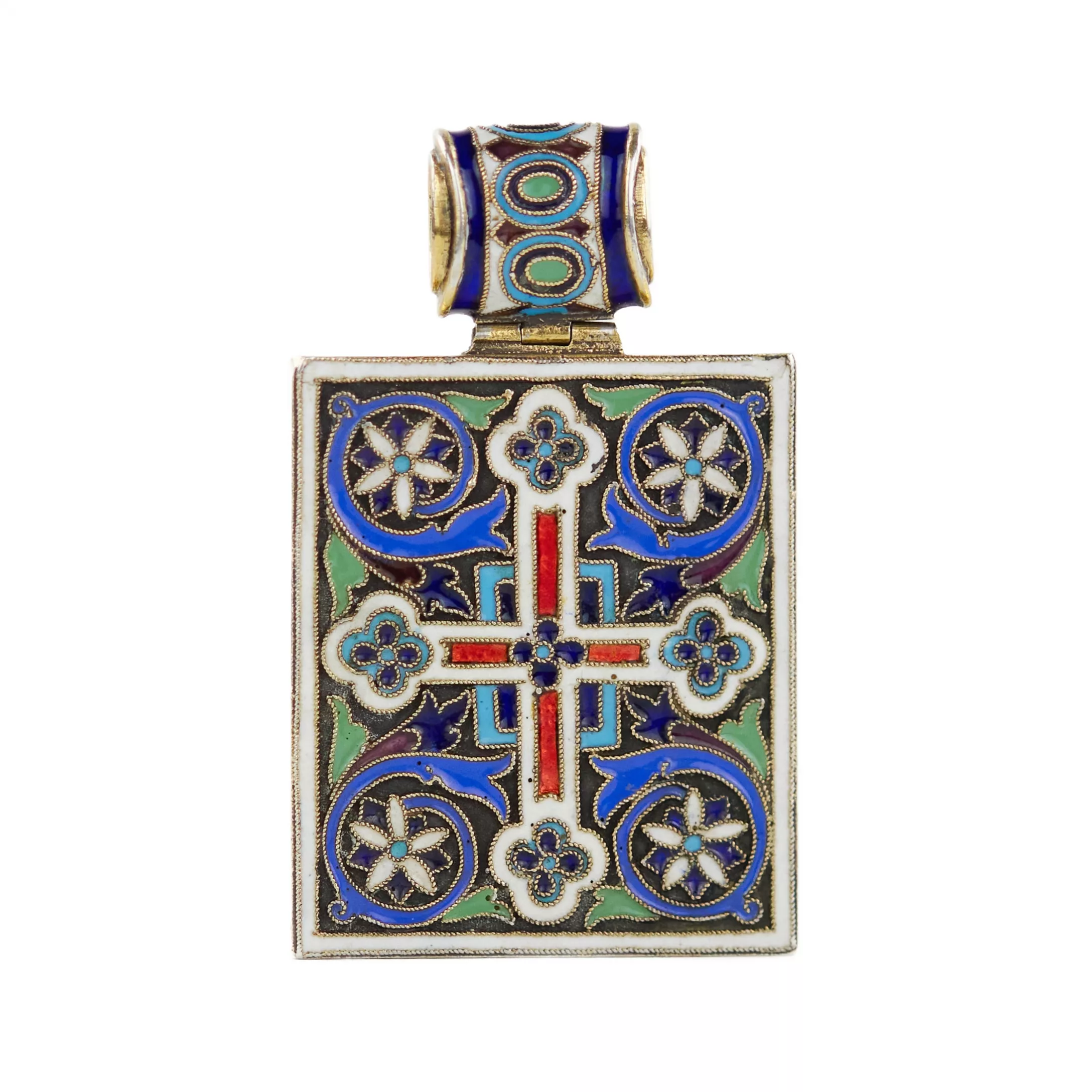 ICÔNE RUSSE EN ARGENT DE L’ARCHANGE RAPHAËL, ÉMAUX PEINTS ET CLOISONNÉS. FIN DU XIXᵉ SIÈCLE.