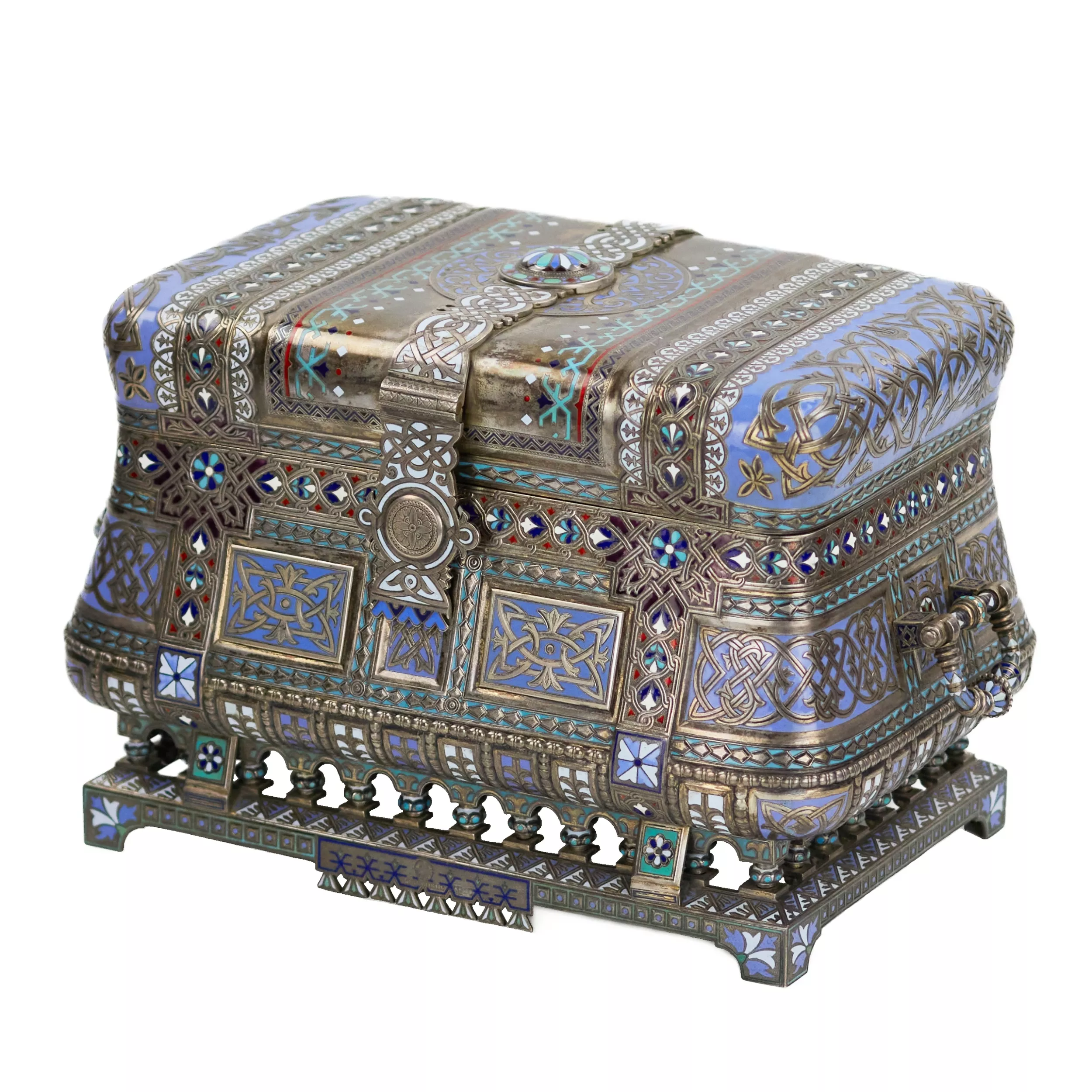 COFFRET RUSSE EN ARGENT AVEC ÉMAIL CHAMPLEVÉ. MAISON PAVEL OVCHINNIKOV. MOSCOU, 1882