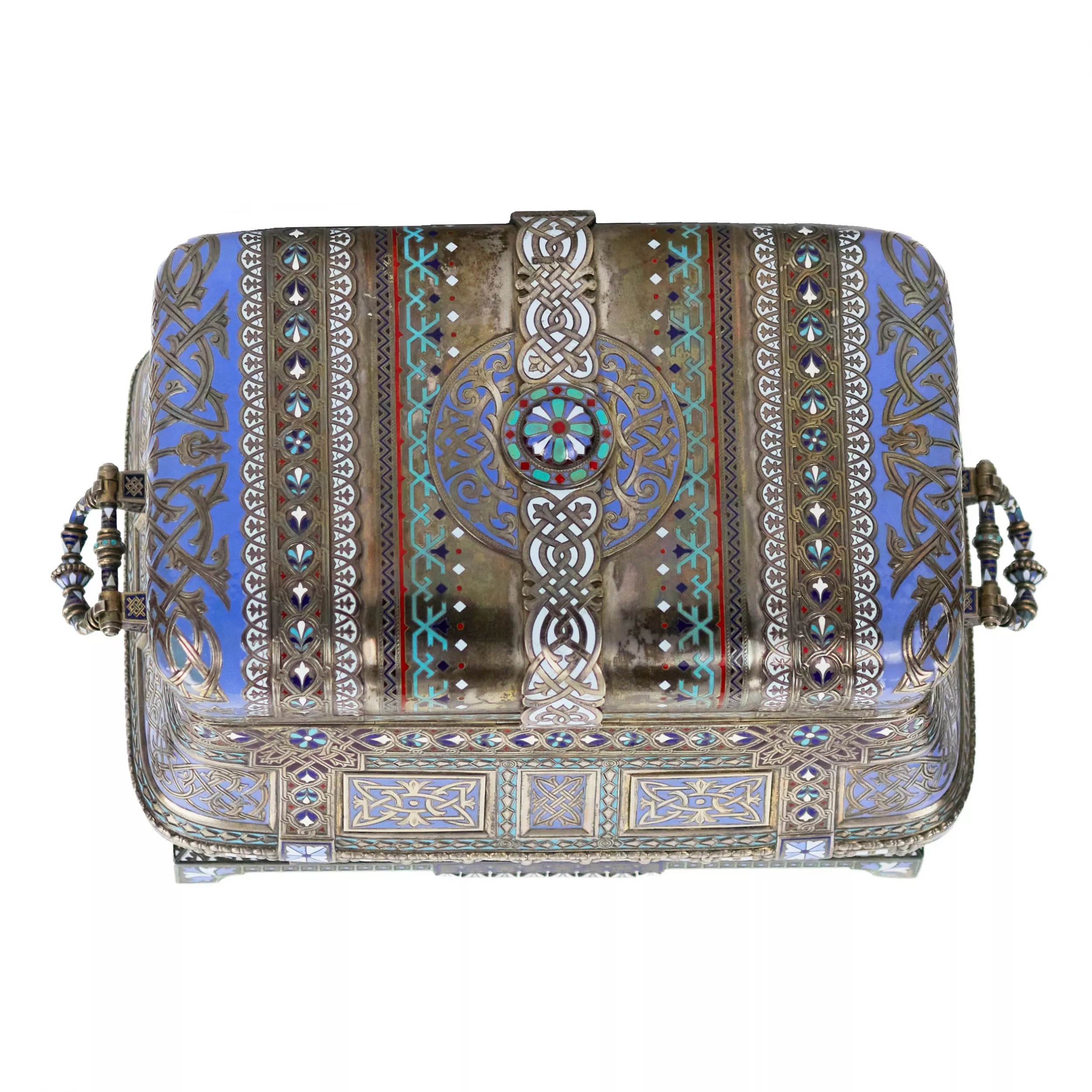 COFFRET RUSSE EN ARGENT AVEC ÉMAIL CHAMPLEVÉ. MAISON PAVEL OVCHINNIKOV. MOSCOU, 1882