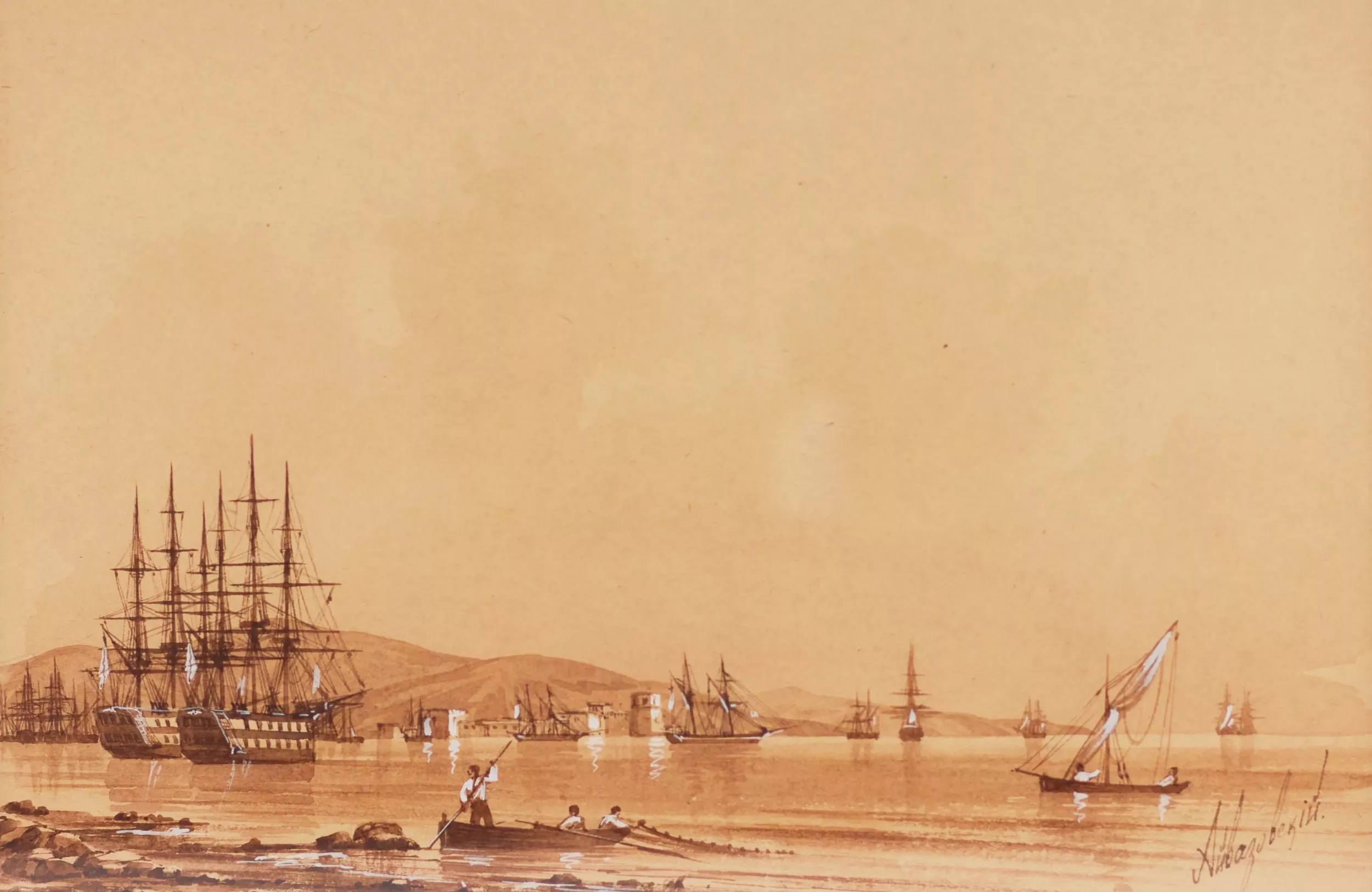 Иван Айвазовский. Акварель. Крымская гавань. 1817-1900г.