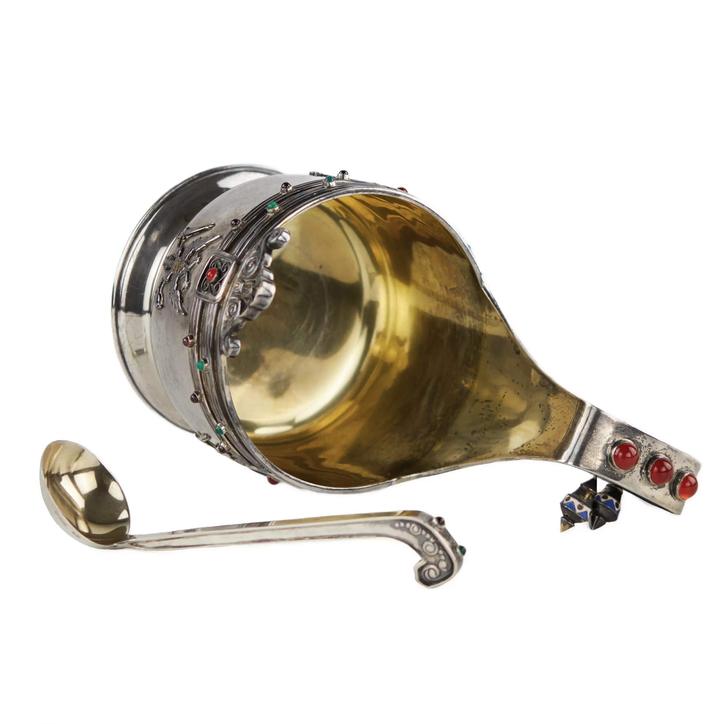 Large silver kovsh in Art Nouveau style by Faberge. Yuliy Rappoport. Early 20th century. 