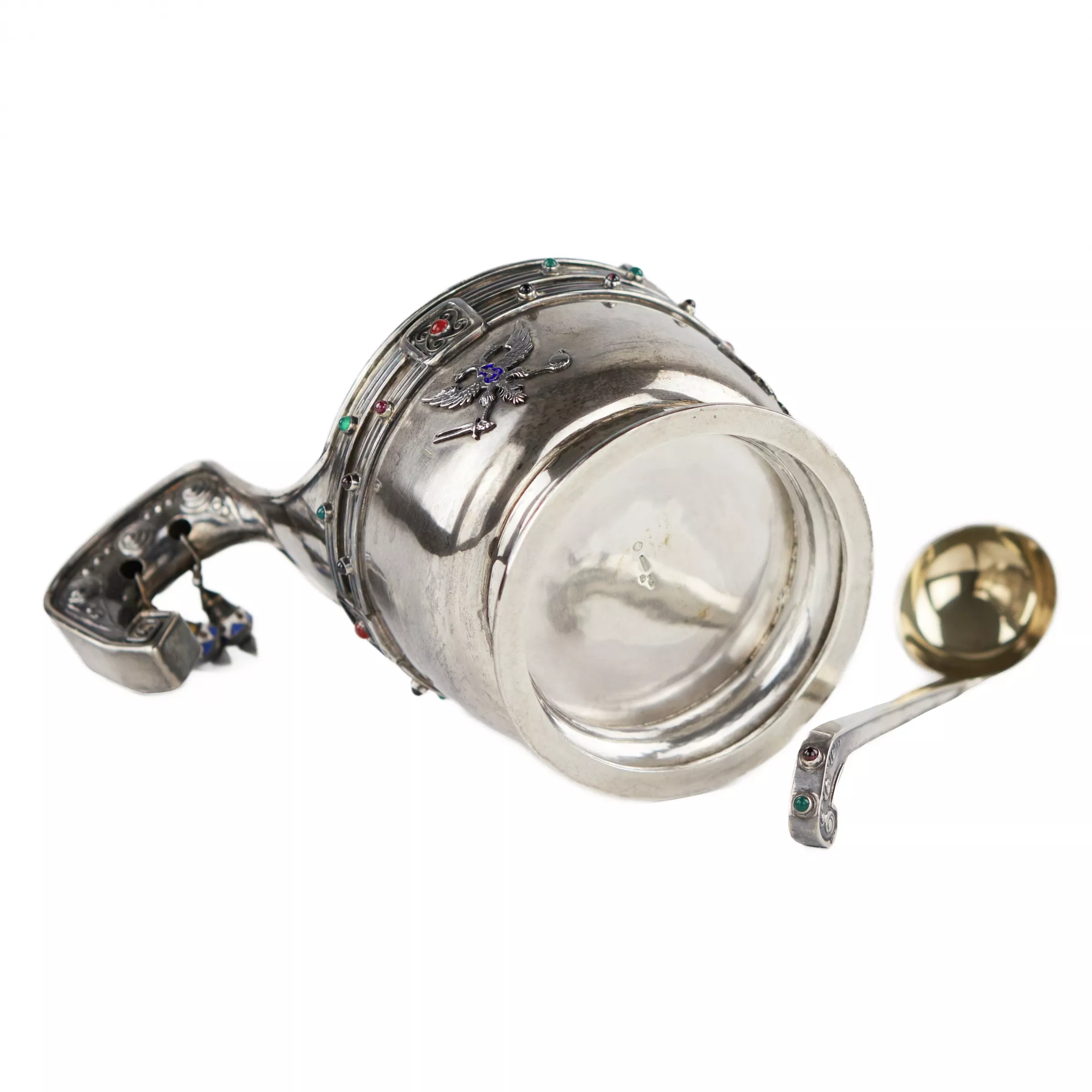 Large silver kovsh in Art Nouveau style by Faberge. Yuliy Rappoport. Early 20th century. 