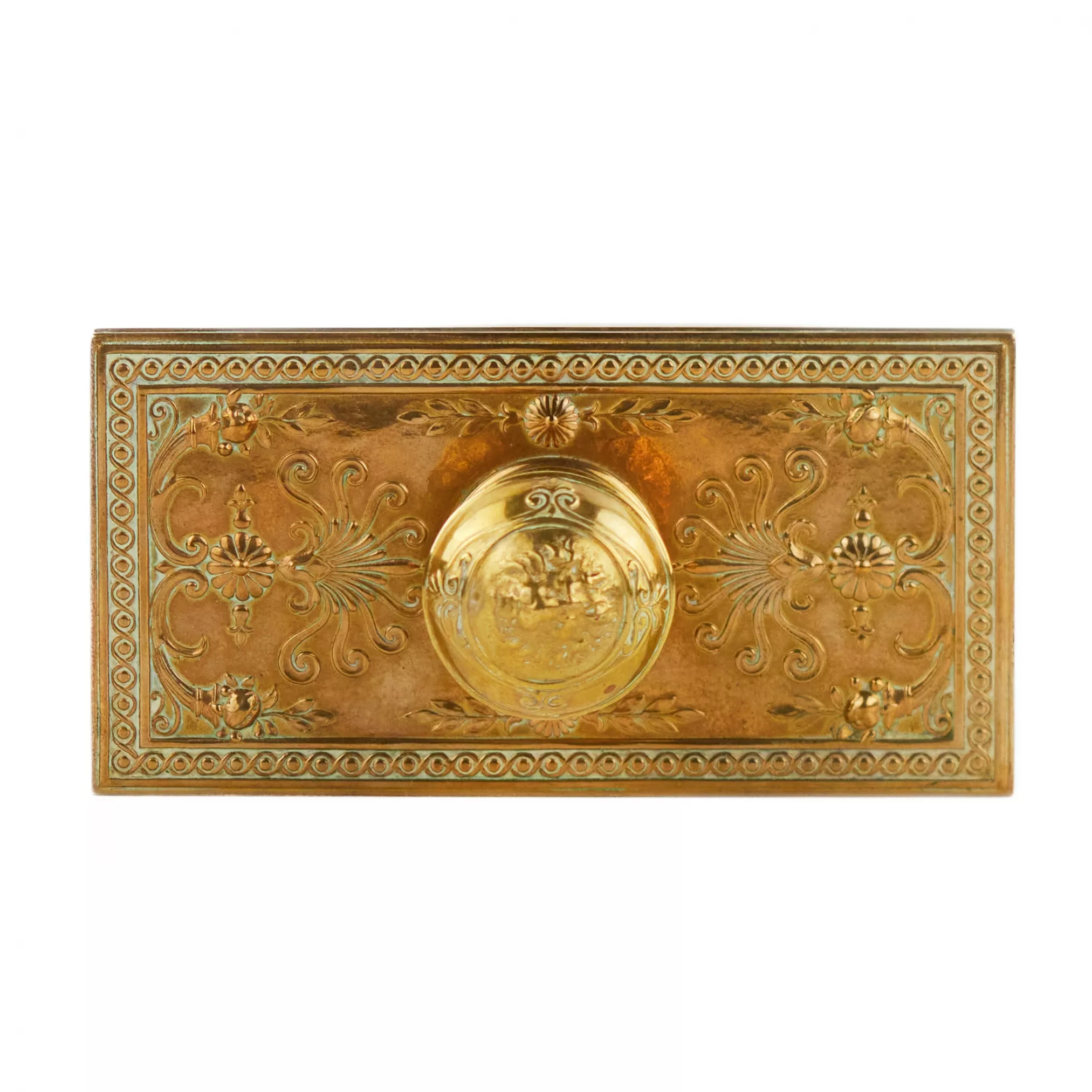 A heavy paperweight made of bronze and wood, in the style of Napoleon III, by the workshop of F. BARBEDIENNE. 
