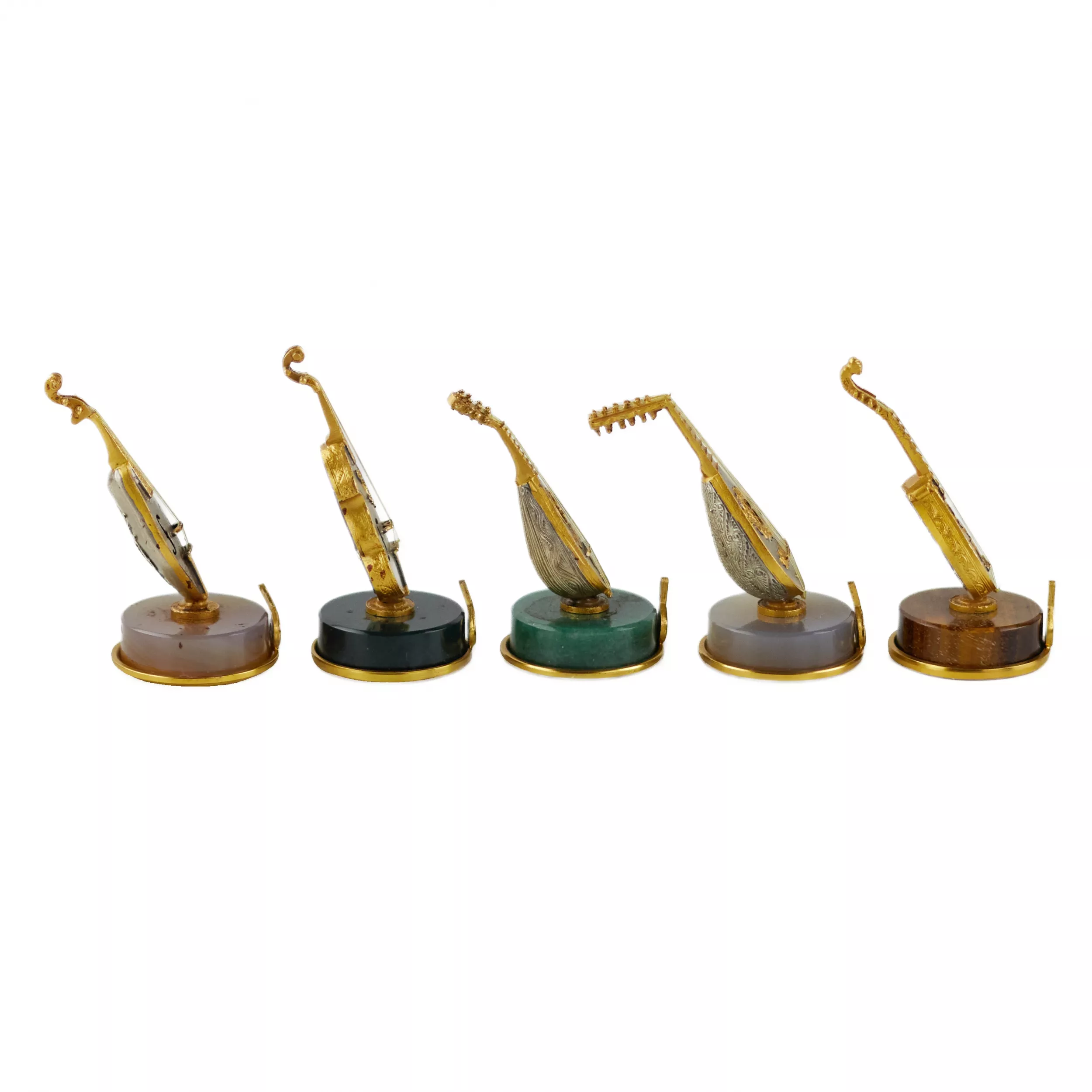 Set of Italian, silver miniatures of ten Renaissance string instruments. 