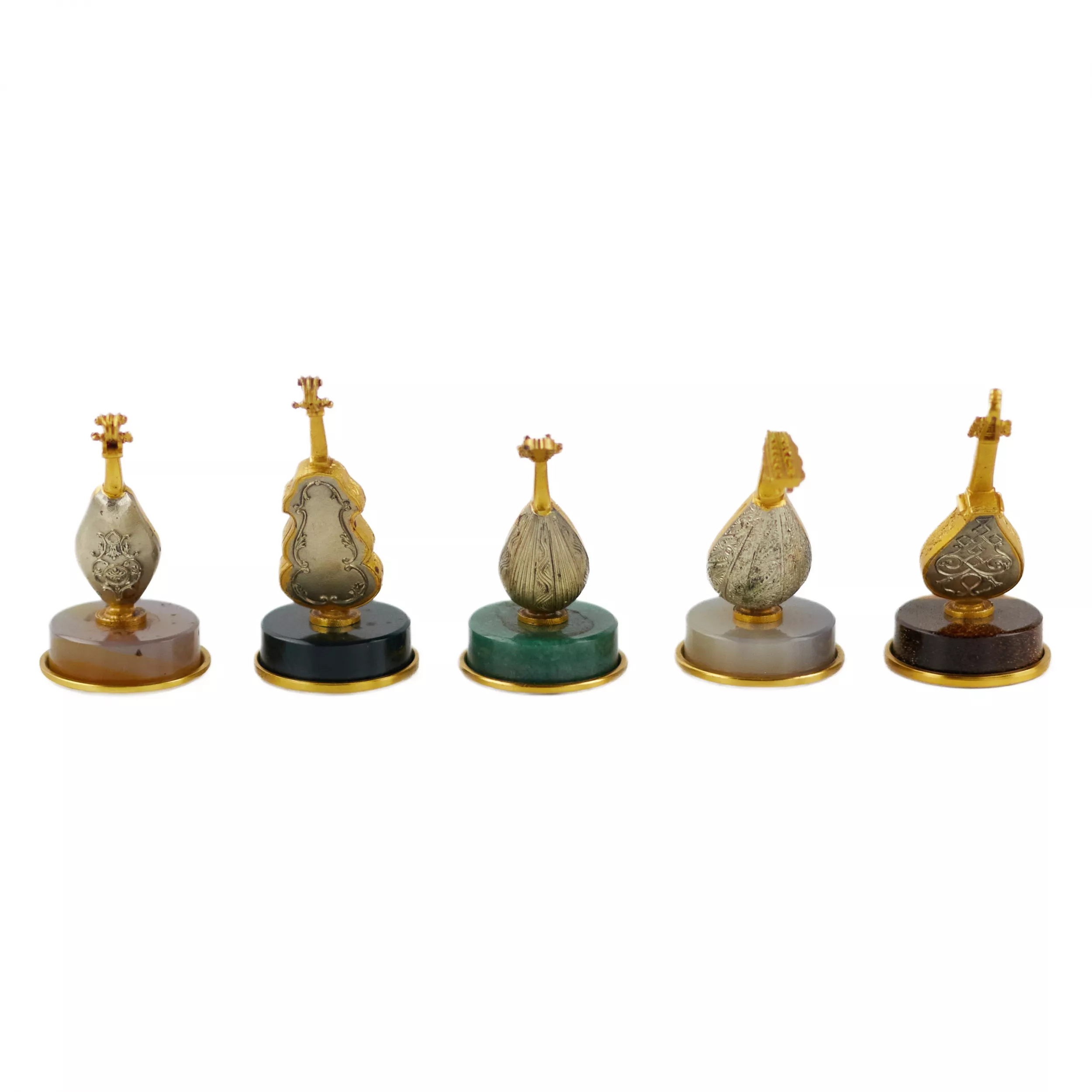 Set of Italian, silver miniatures of ten Renaissance string instruments. 