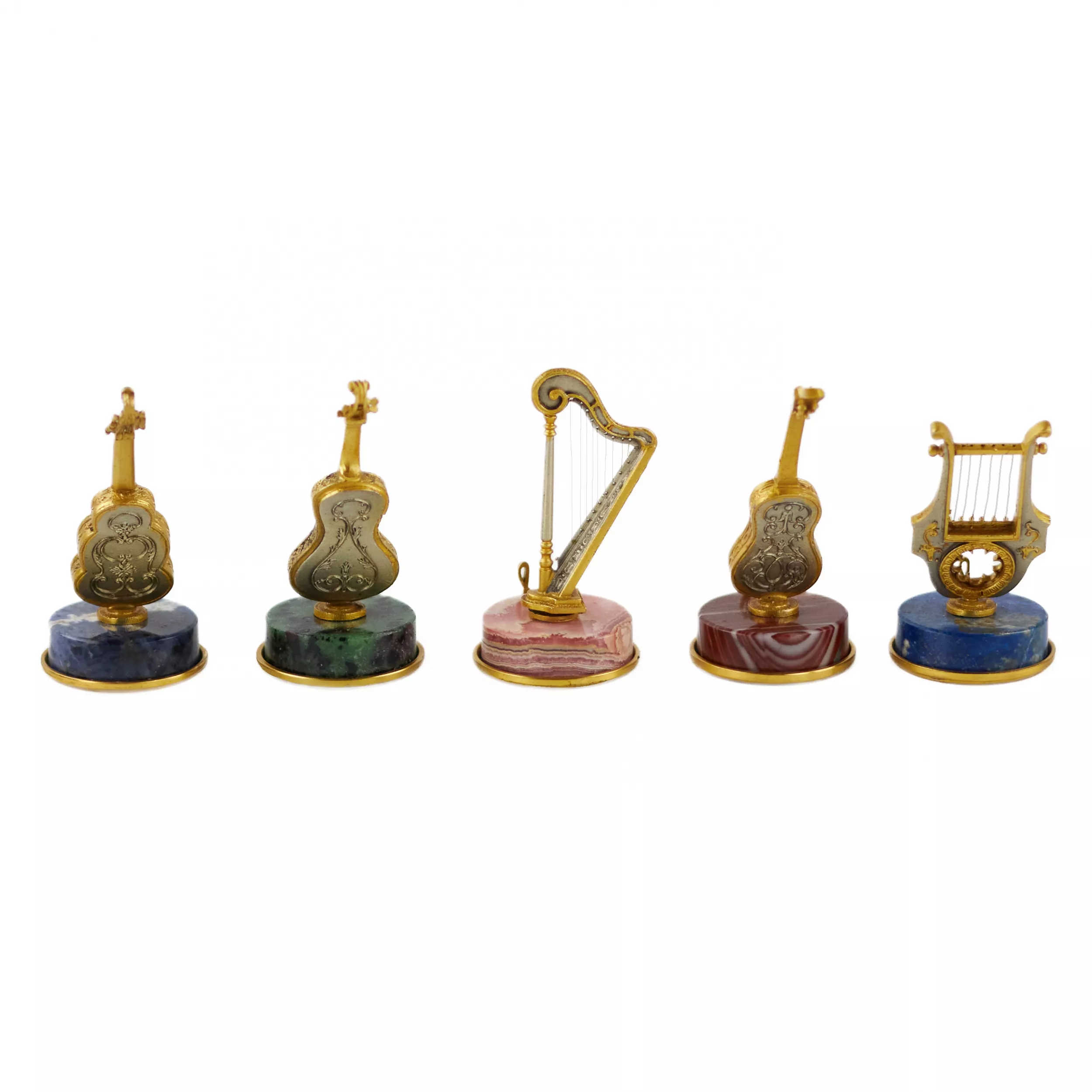 Set of Italian, silver miniatures of ten Renaissance string instruments. 