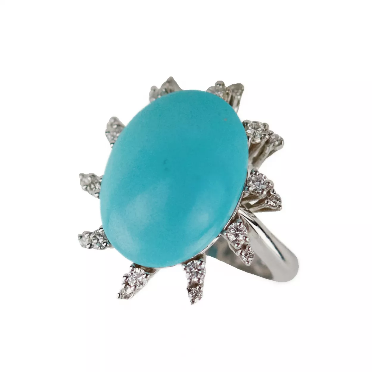 Bague en or 750, fabrication napolitaine avec turquoise et diamants. 