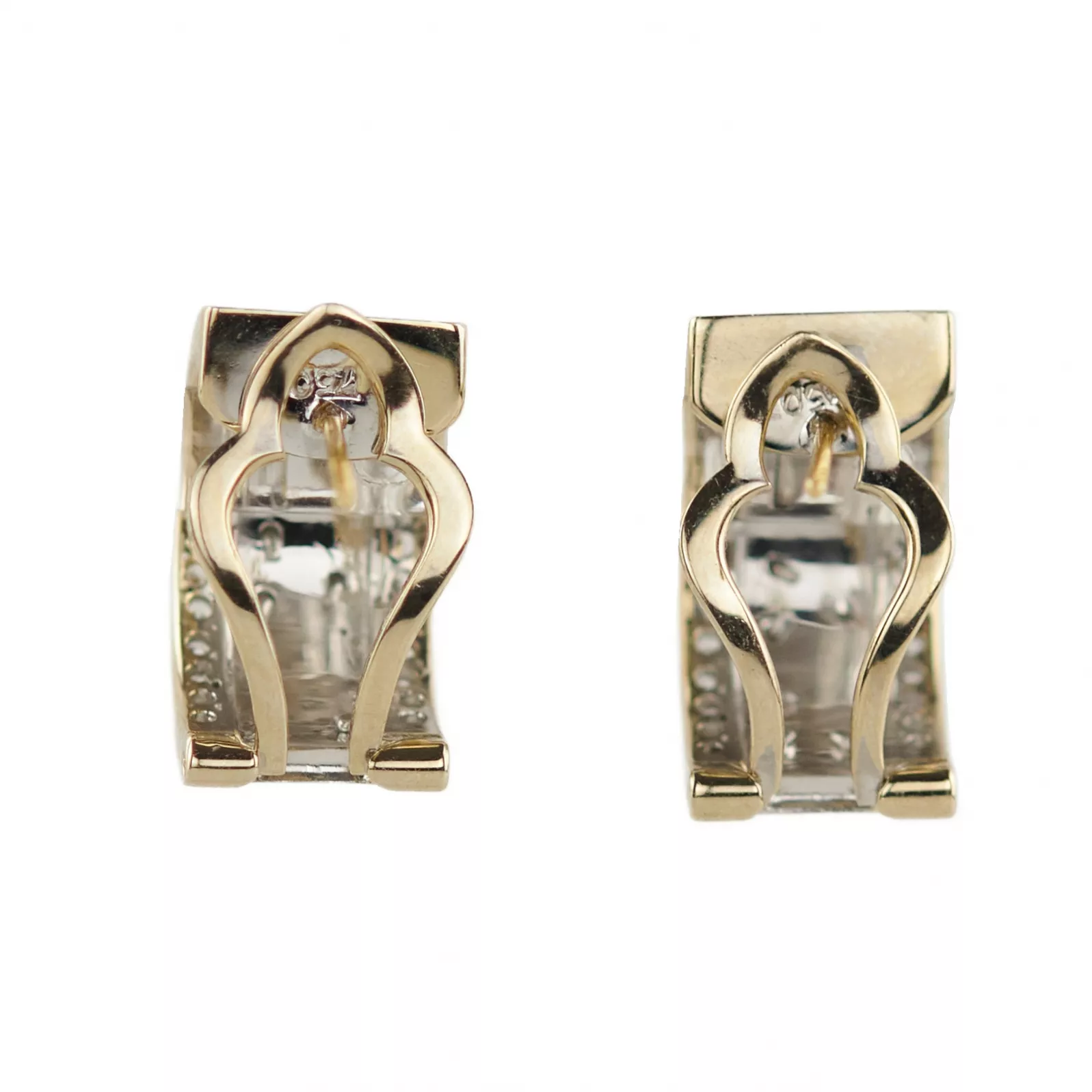 Boucles d&39;oreilles ruban, semi-circulaires, en or bicolore, 750 carats, avec diamants. 13,28 grammes. 