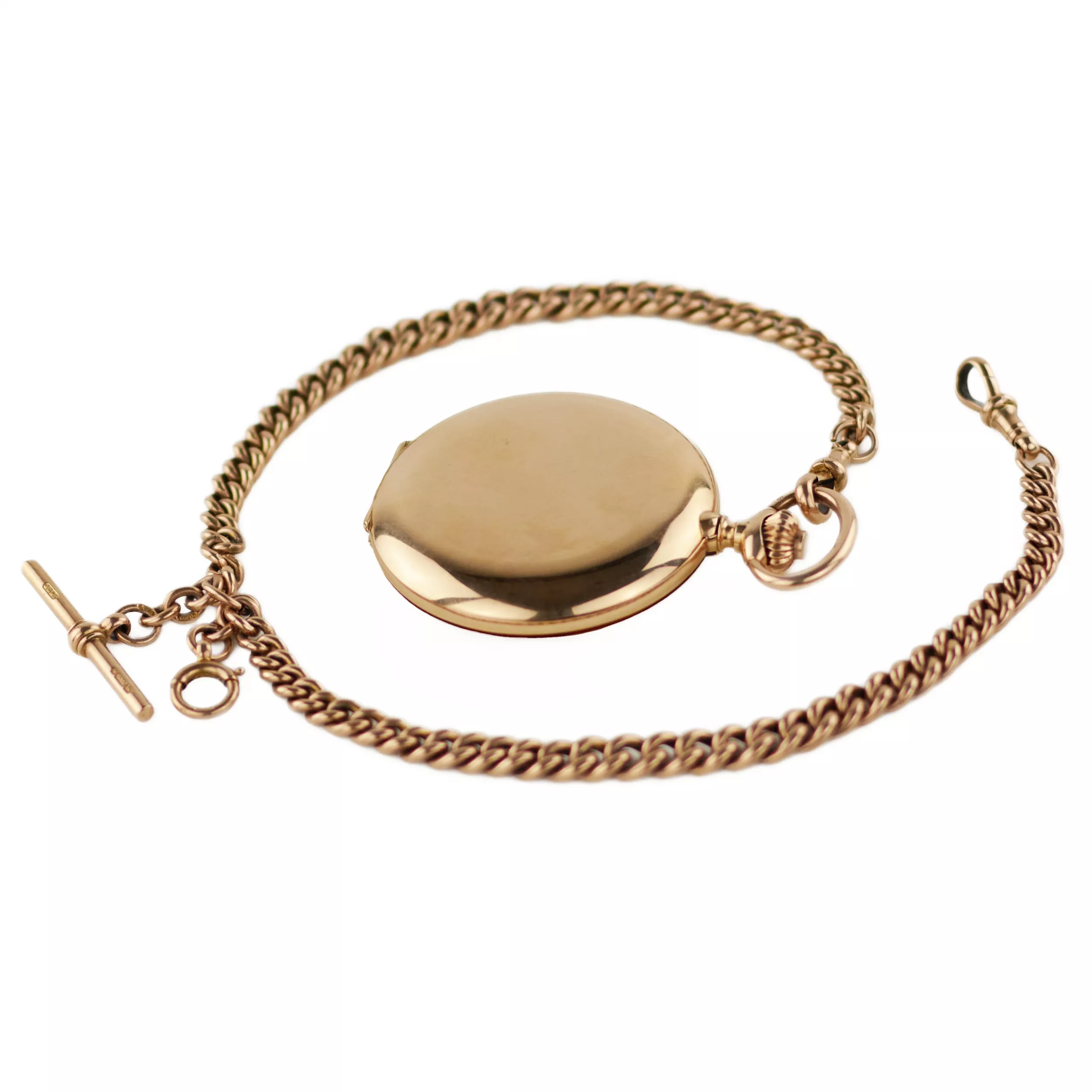 Montre de poche en or à trois boîtiers avec une chaîne et une scène érotique sur le cadran. 1900 