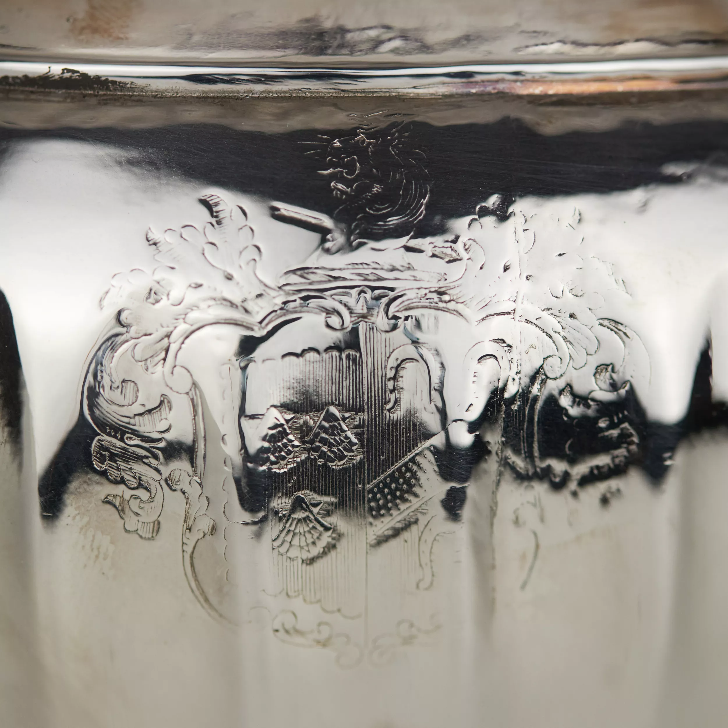 Pair of large, embossed silver wine coolers. England. 1804 Stephen Adams. 