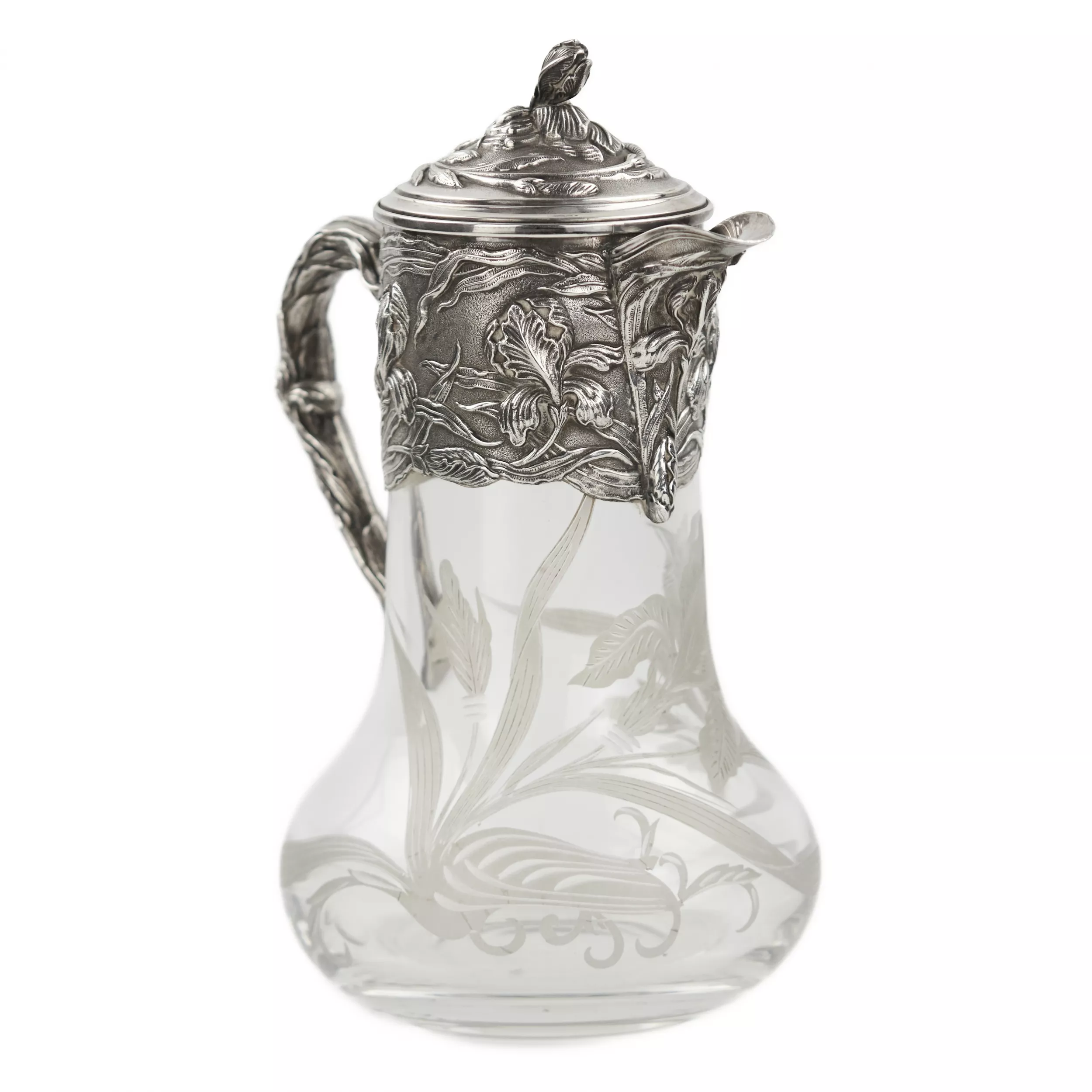 Pichet en cristal argenté d`époque Art Nouveau. 