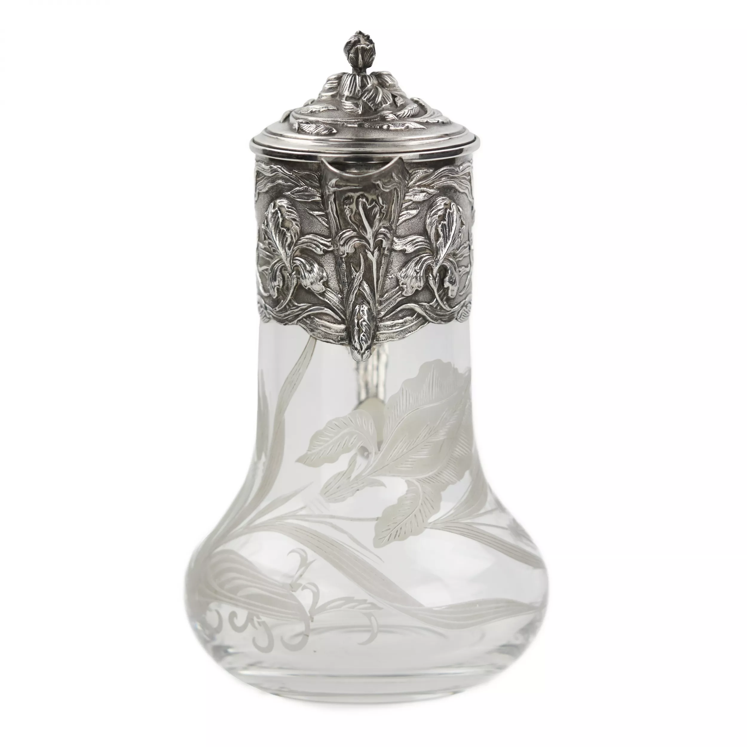 Pichet en cristal argenté d`époque Art Nouveau. 