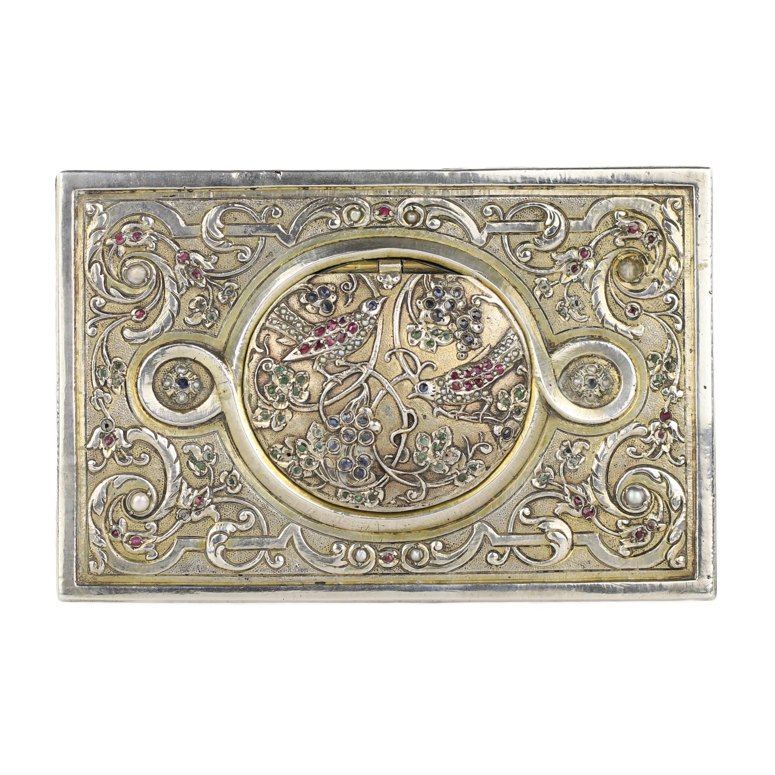Boîte à musique en argent avec dorure et pierres représentant un oiseau chanteur. Karl Griesbaum. années 1930. 