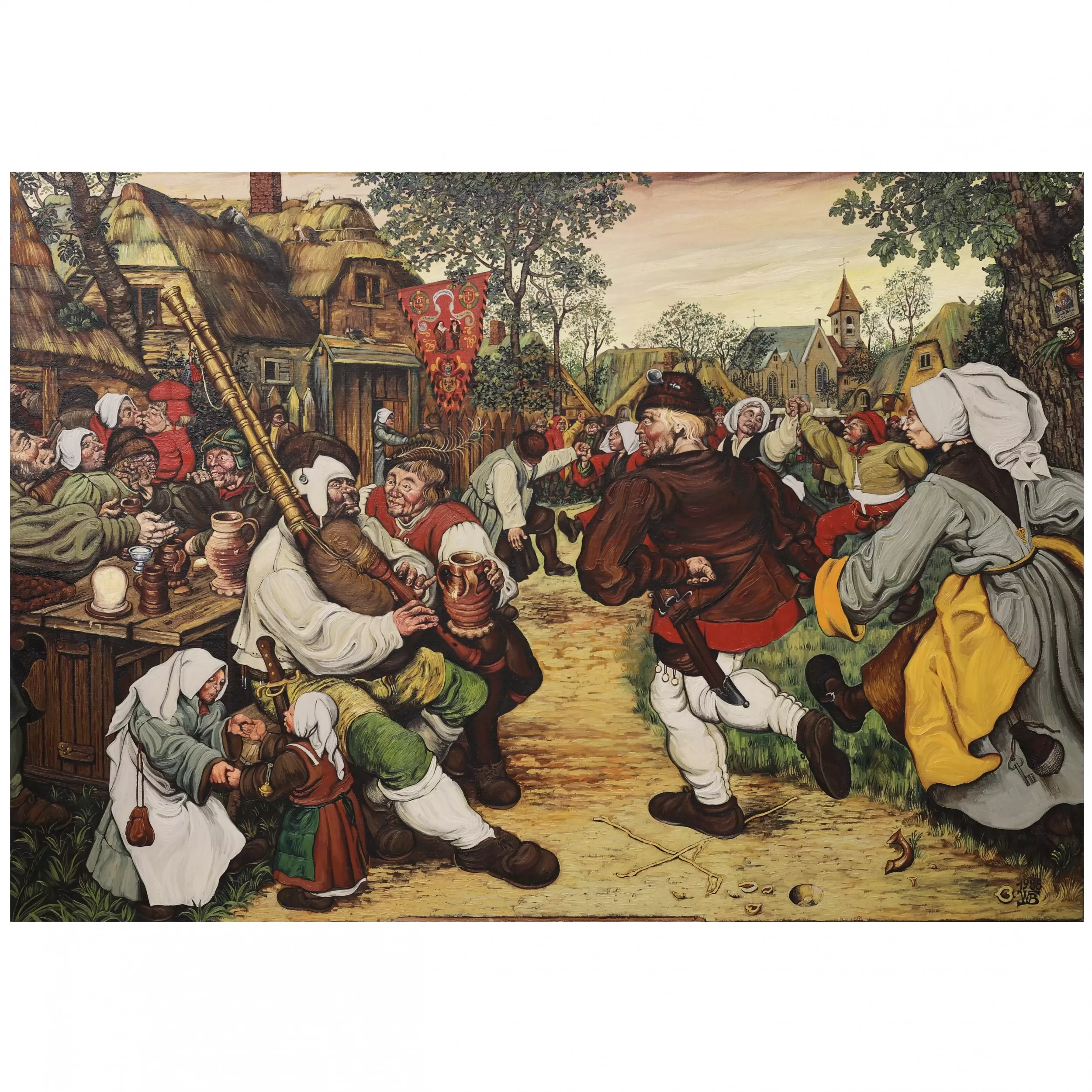 Painting Village holiday in the style of Bruegel. 20th century. 