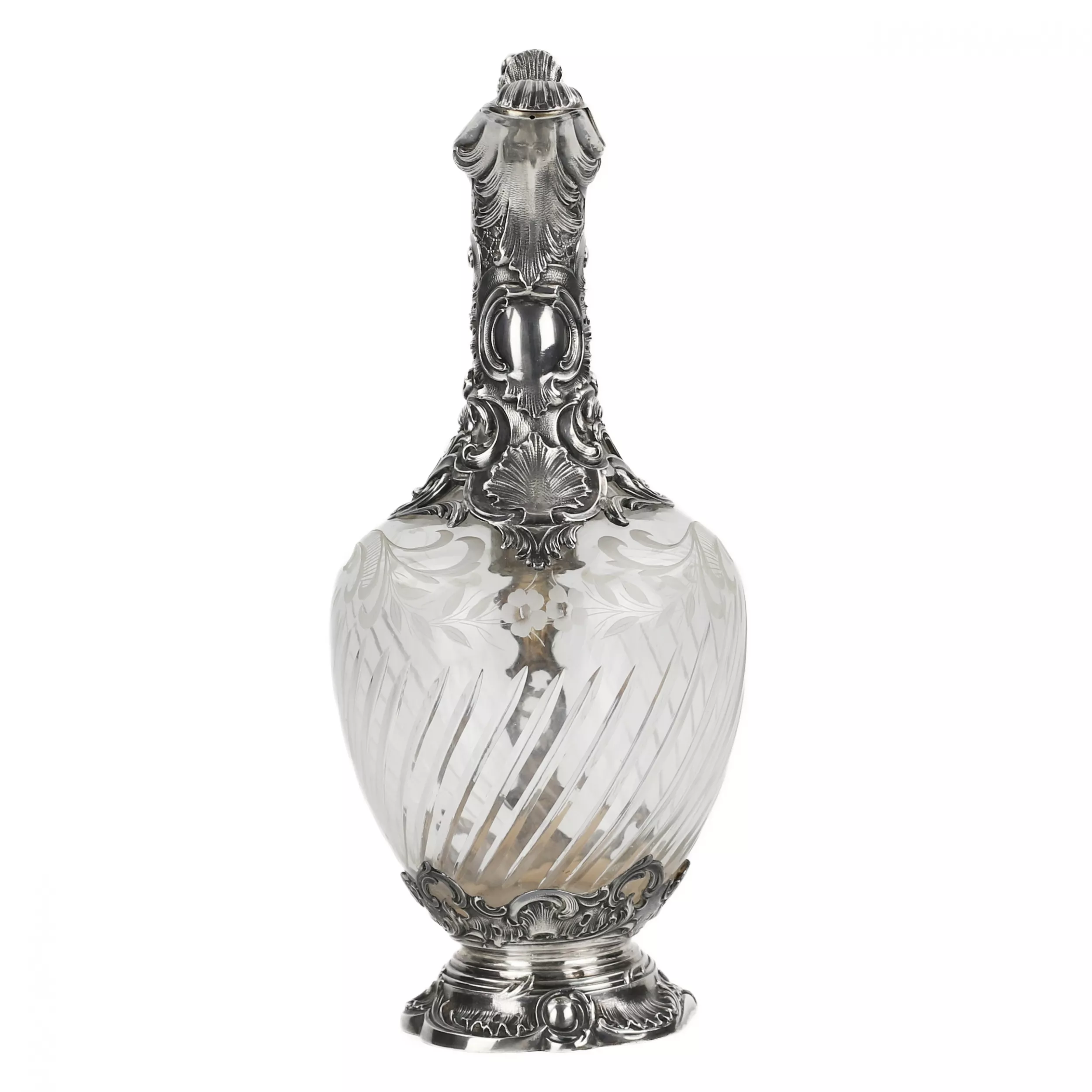 Pichet à vin en cristal argenté de style Louis XV. France. 19ème siècle. 