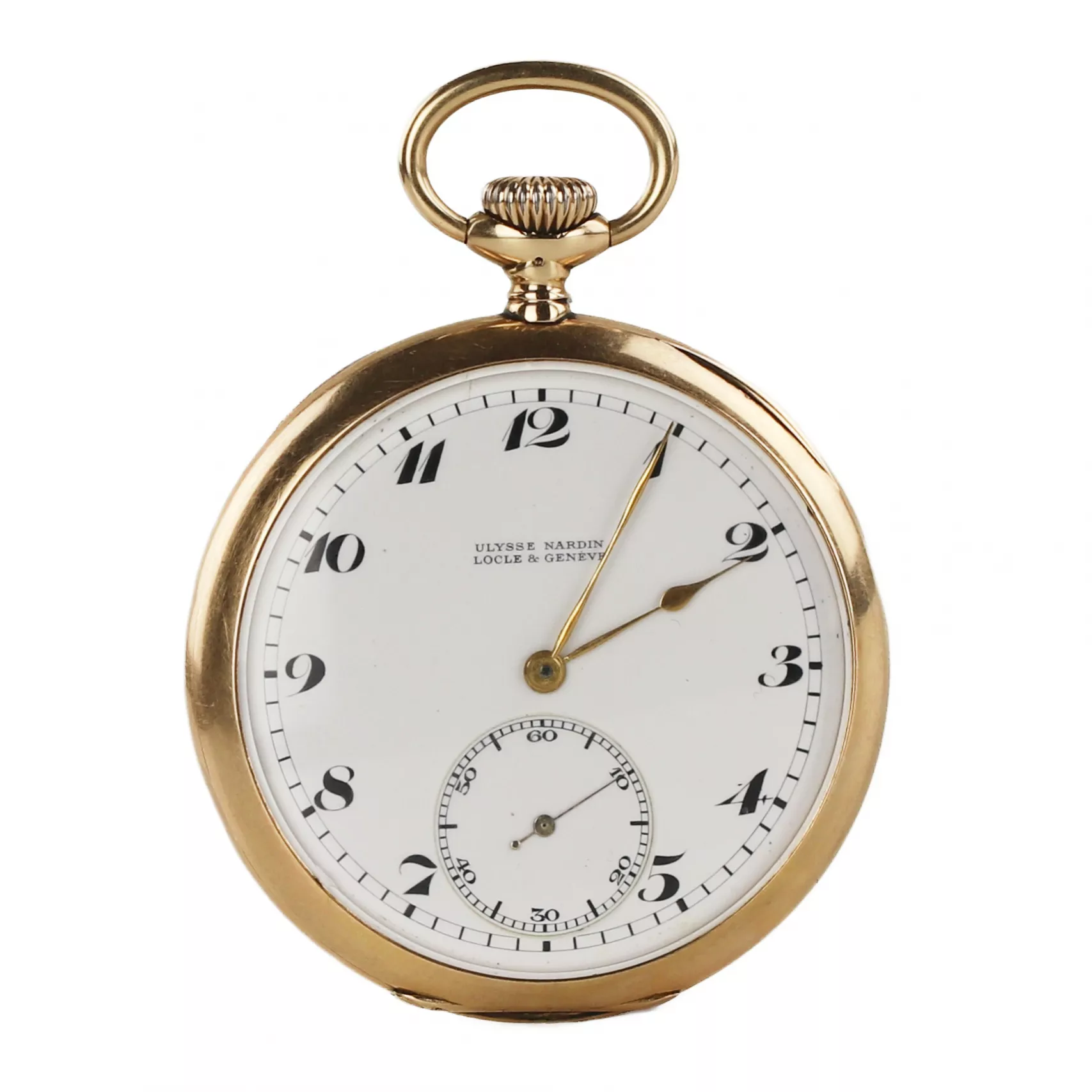 Montre de poche en or Uyisse Nardin du tournant des XIXème et XXème siècles. Dans une boîte et avec une chaîne en or. 