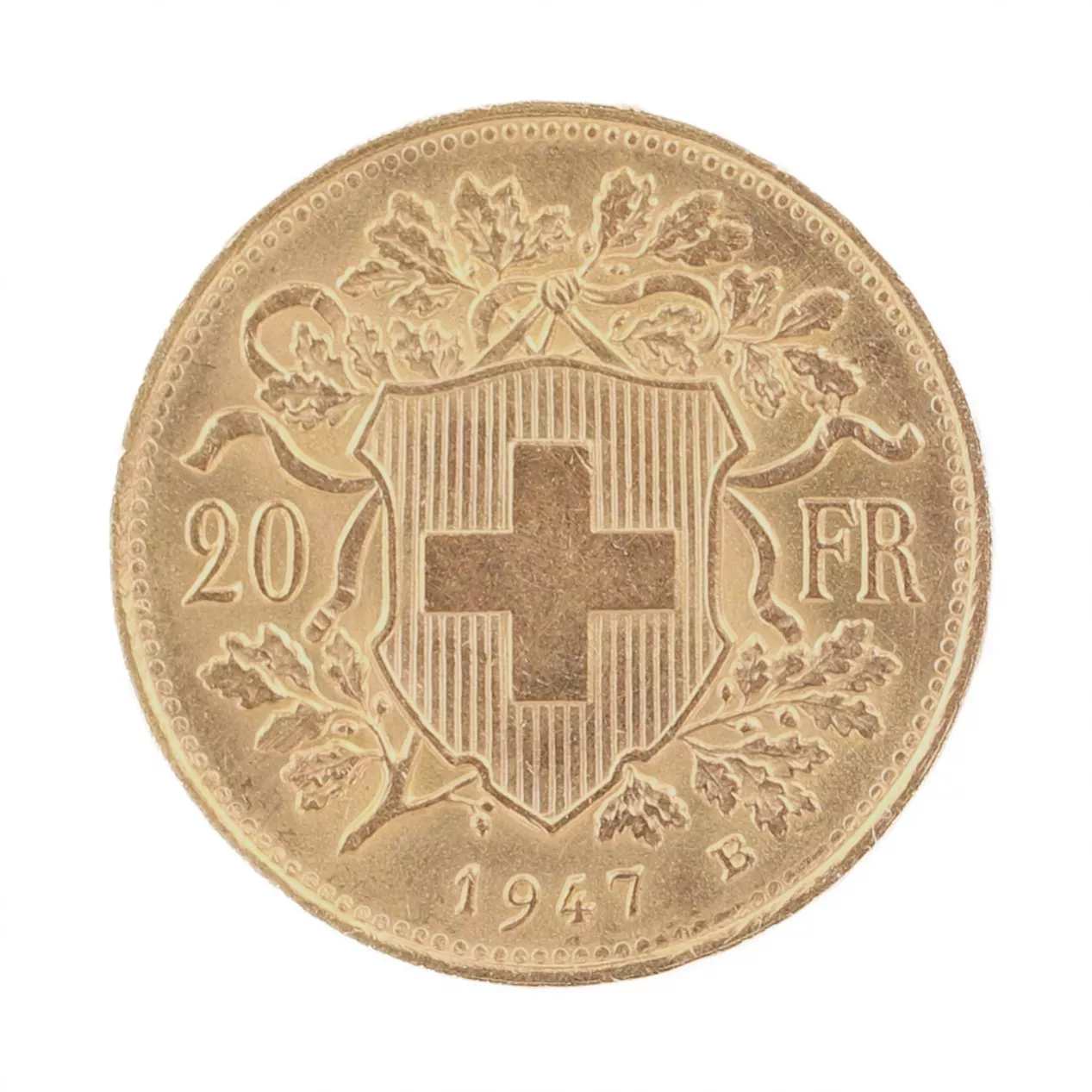 Pièce d`or de 20 francs suisses. 1947. 