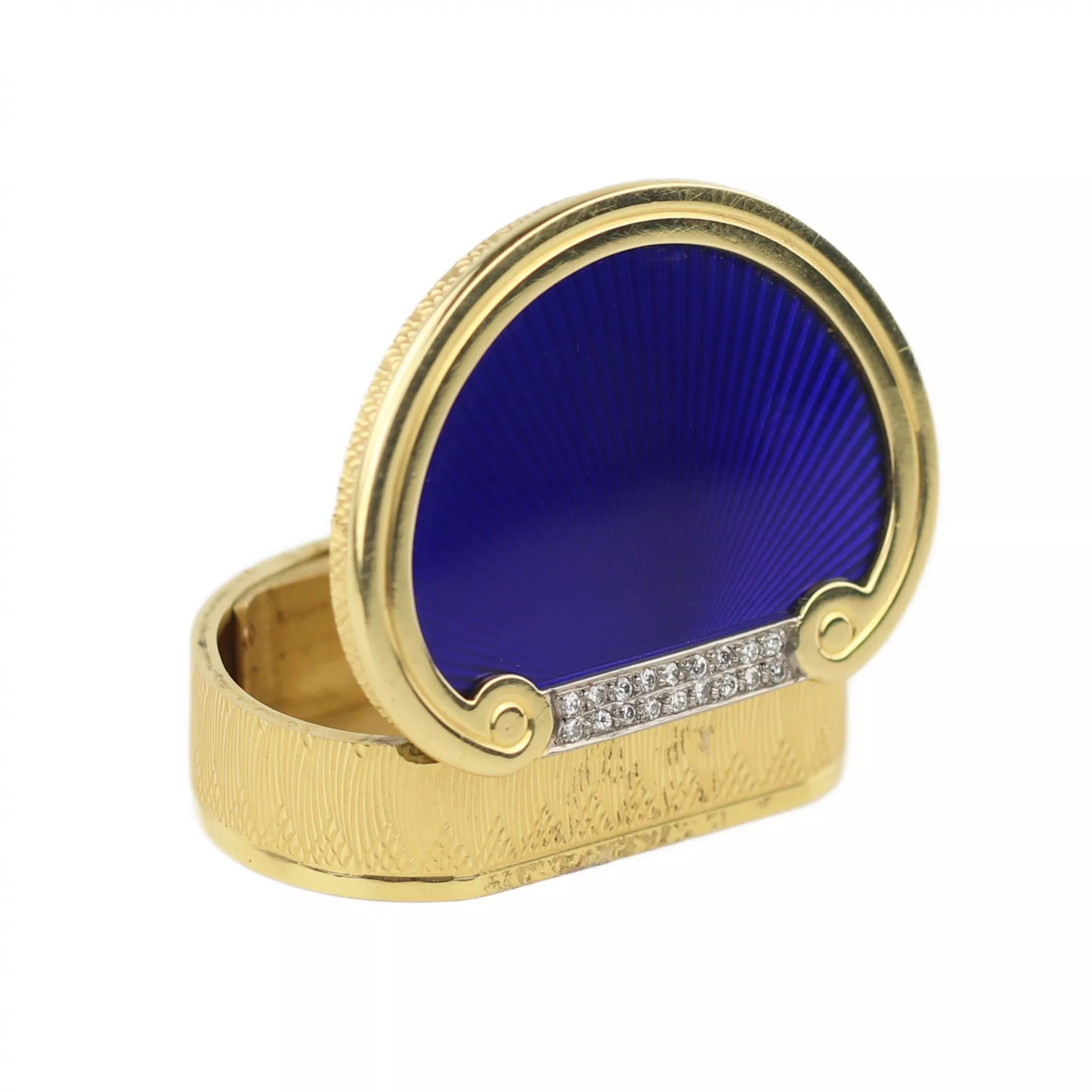 Boîte à tablette anglaise en or du 19ème siècle, diamants et émail guilloché. 