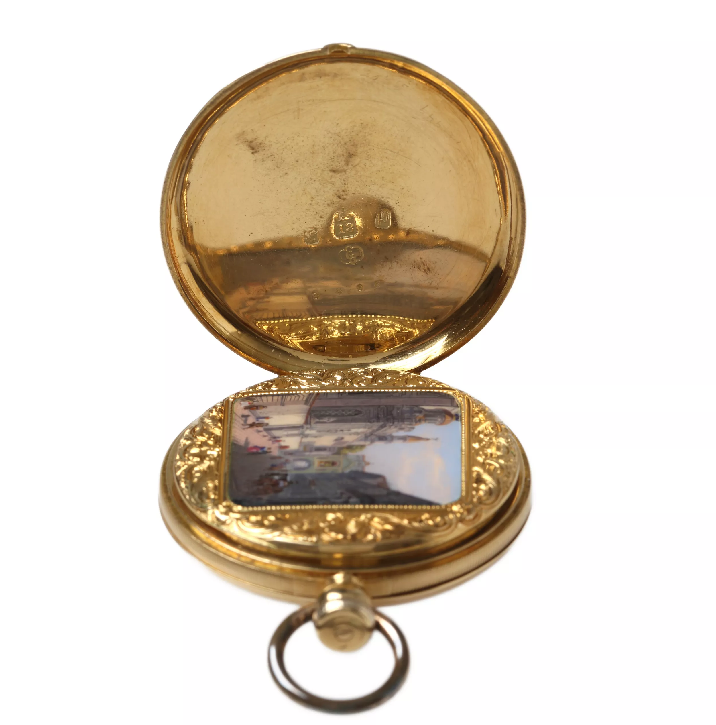 Montre de poche en or 18 carats de la marque Patek & Cie à l`effigie d`Aušros vartai à Vilnius. Suisse 1845-1850