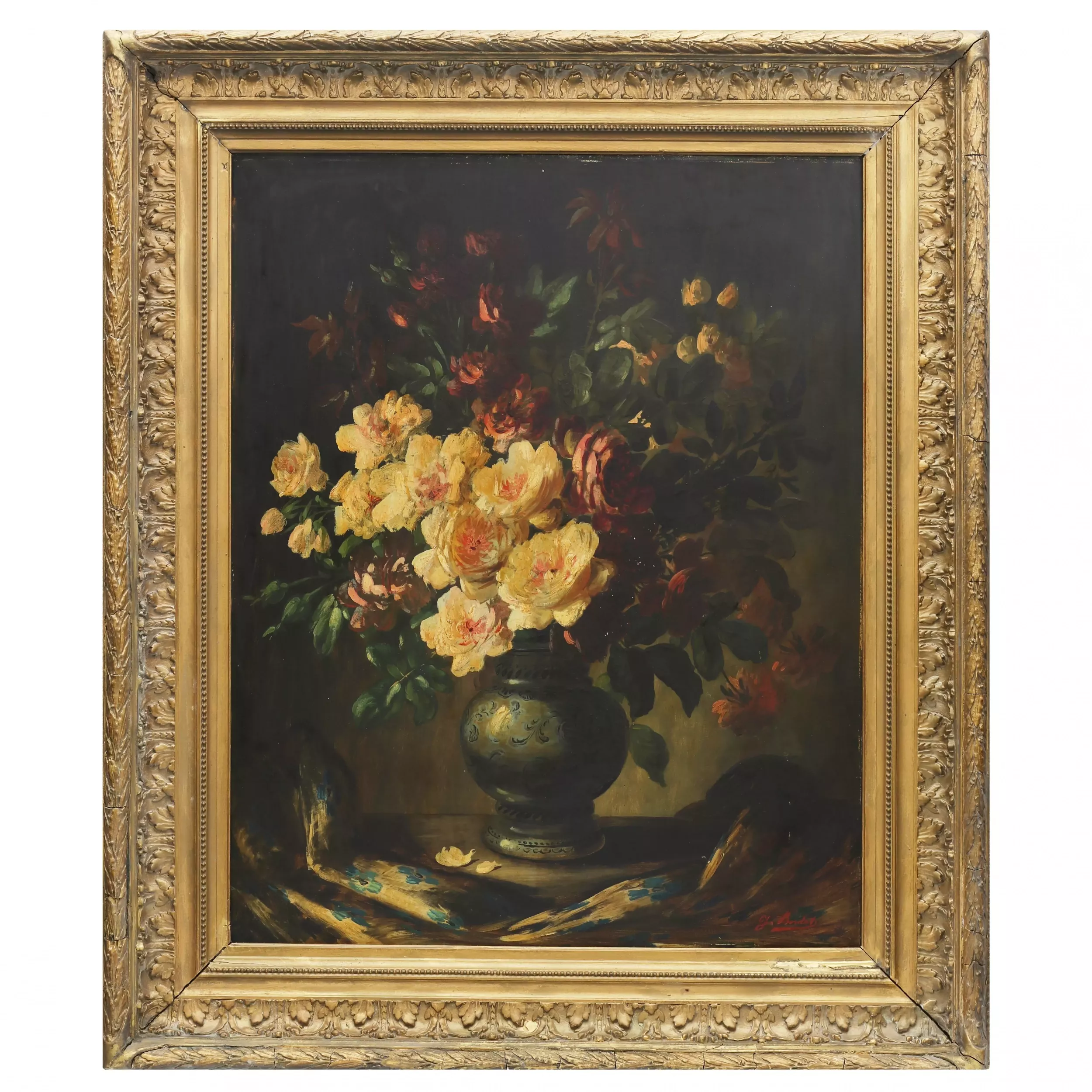 Still life with a bouquet of roses. C.BARDET. The turn of the 19th - 20th centuries. 