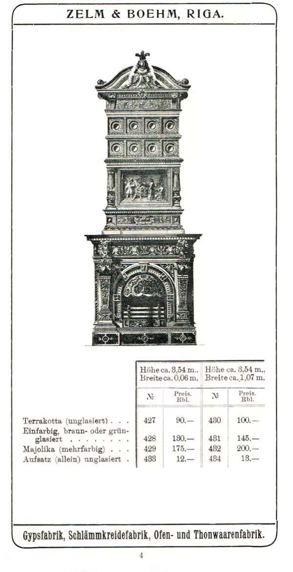 CHEMINÉE EN CÉRAMIQUE PAR ZELM & BOEHM AVEC PANNEAU EN RELIEF D’APRÈS KARL BECKER