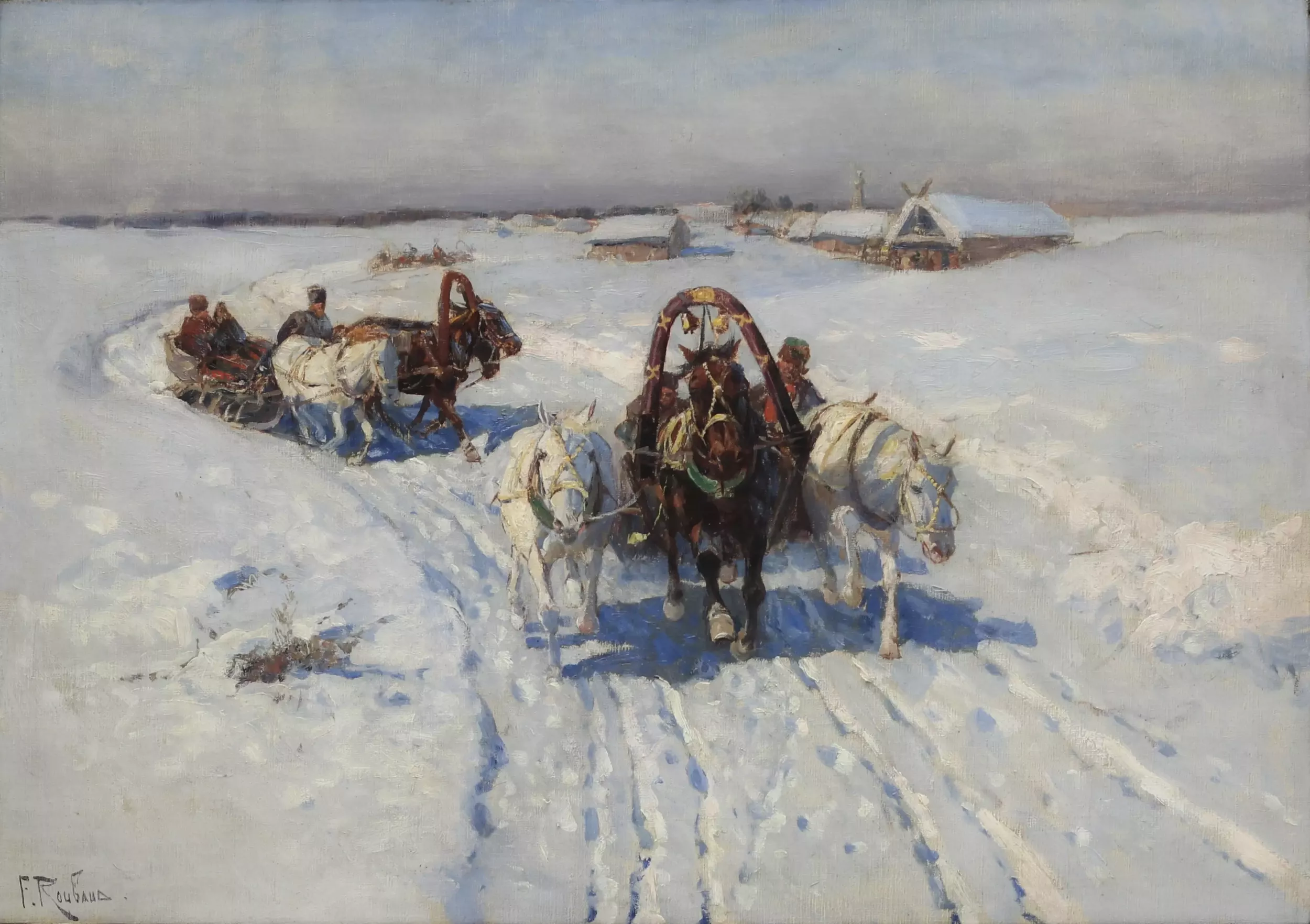 Крестьянские тройки зимой.  Рубо Франц Алексеевич, 1856 Одесса - 1928 Мюнхен