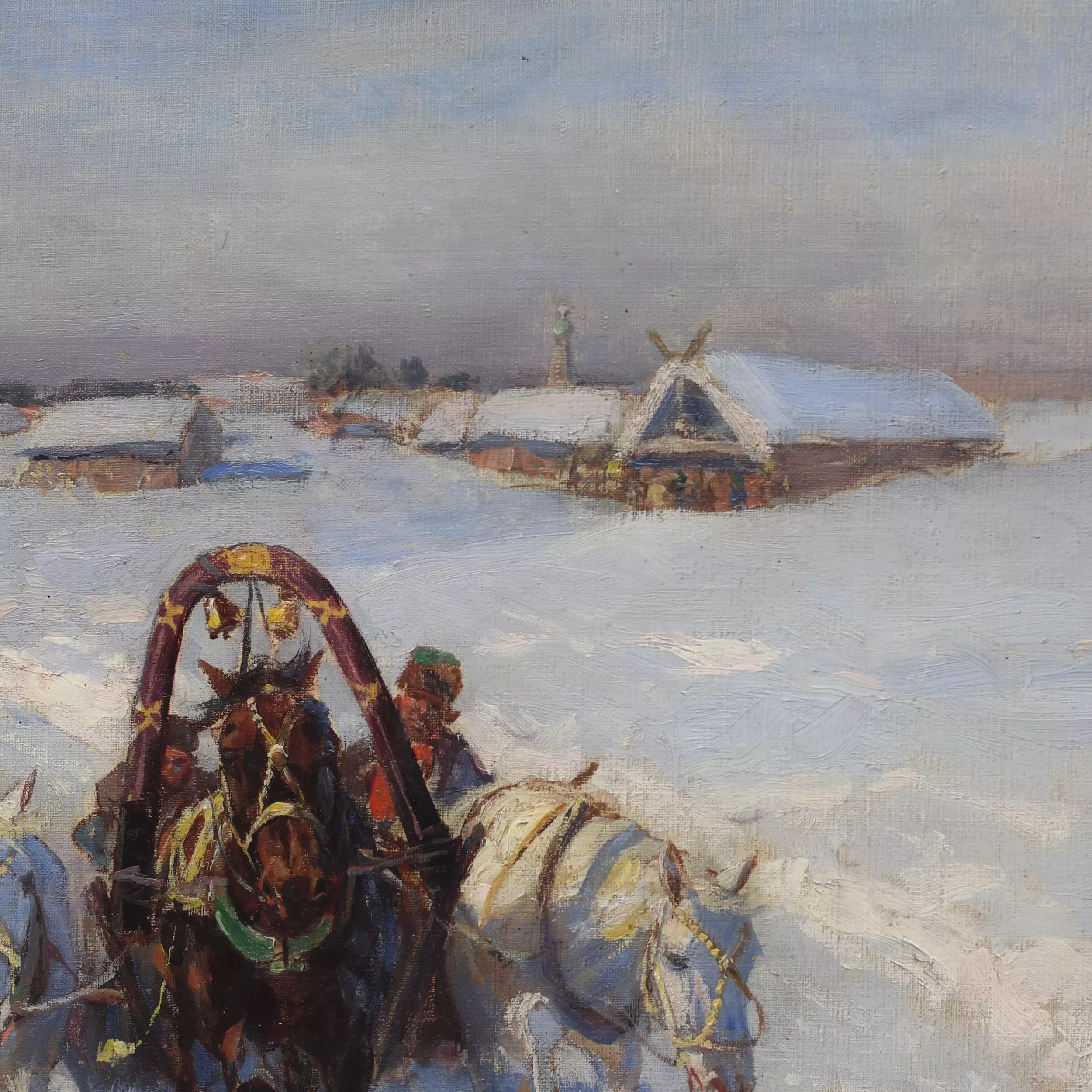 Крестьянские тройки зимой.  Рубо Франц Алексеевич, 1856 Одесса - 1928 Мюнхен