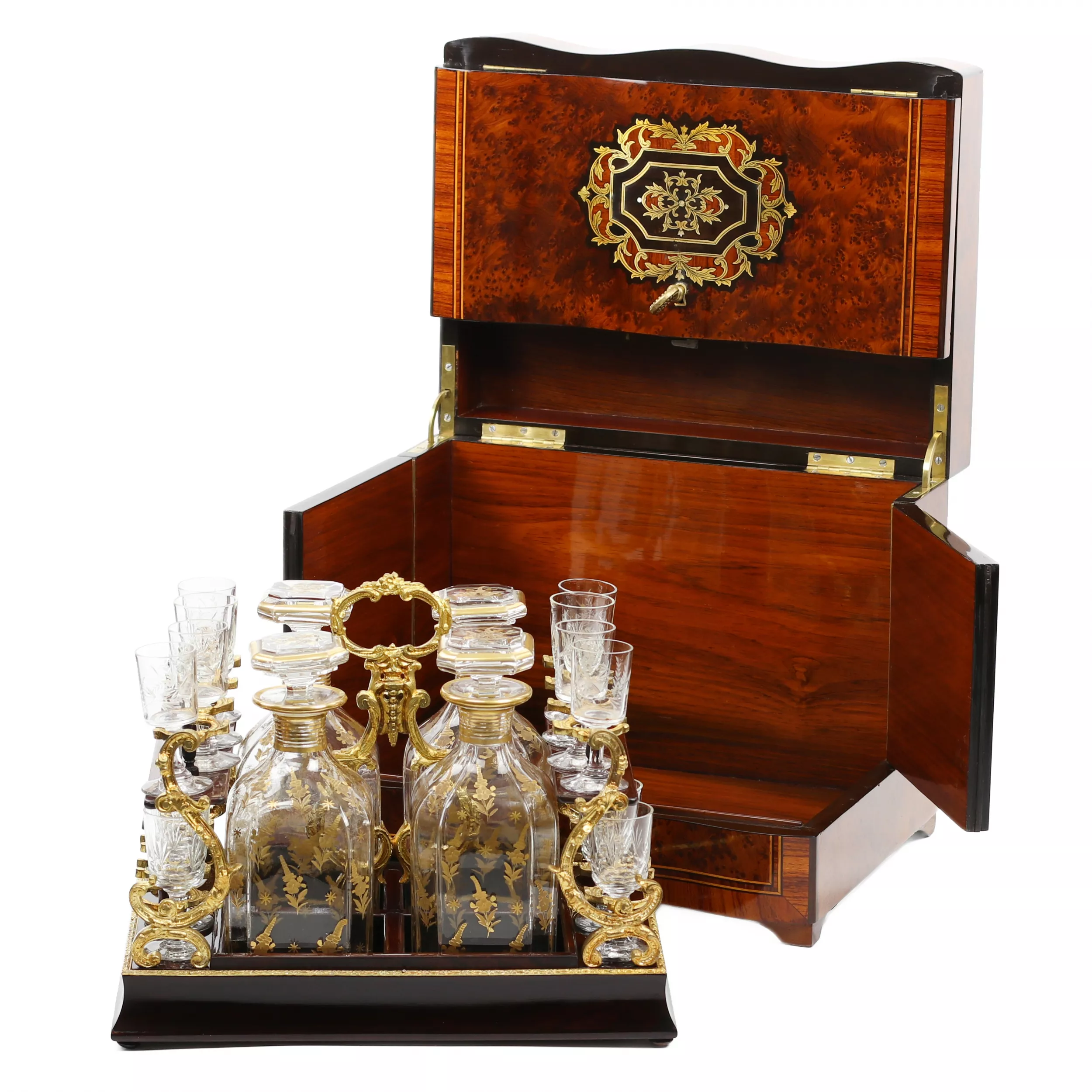 A Napoleon III-style carriage bar in marquetry. 19th century. 