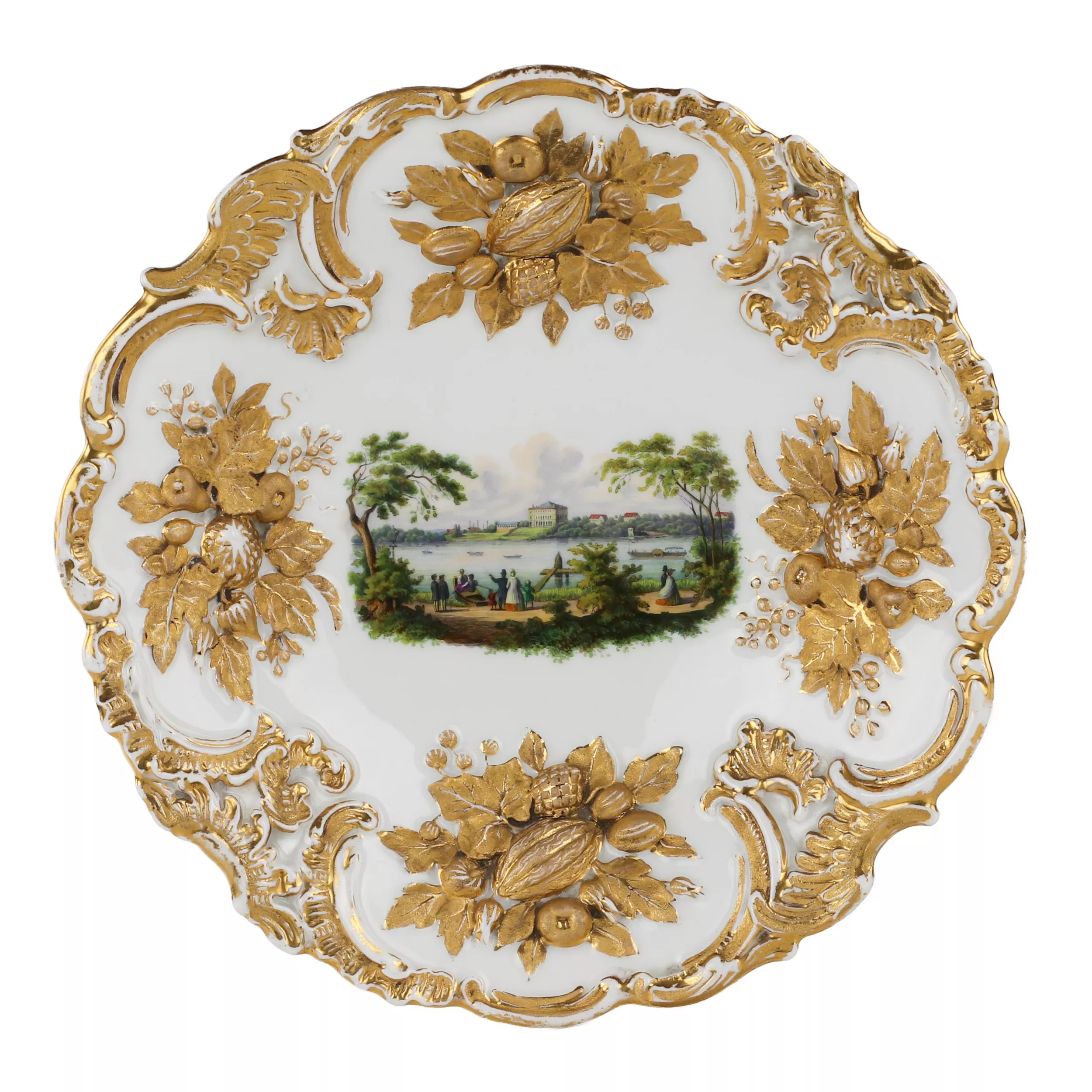 LUXUEUX PLAT DÉCORATIF À VUE DE ZWICKAU. MEISSEN. 1815 - 1860