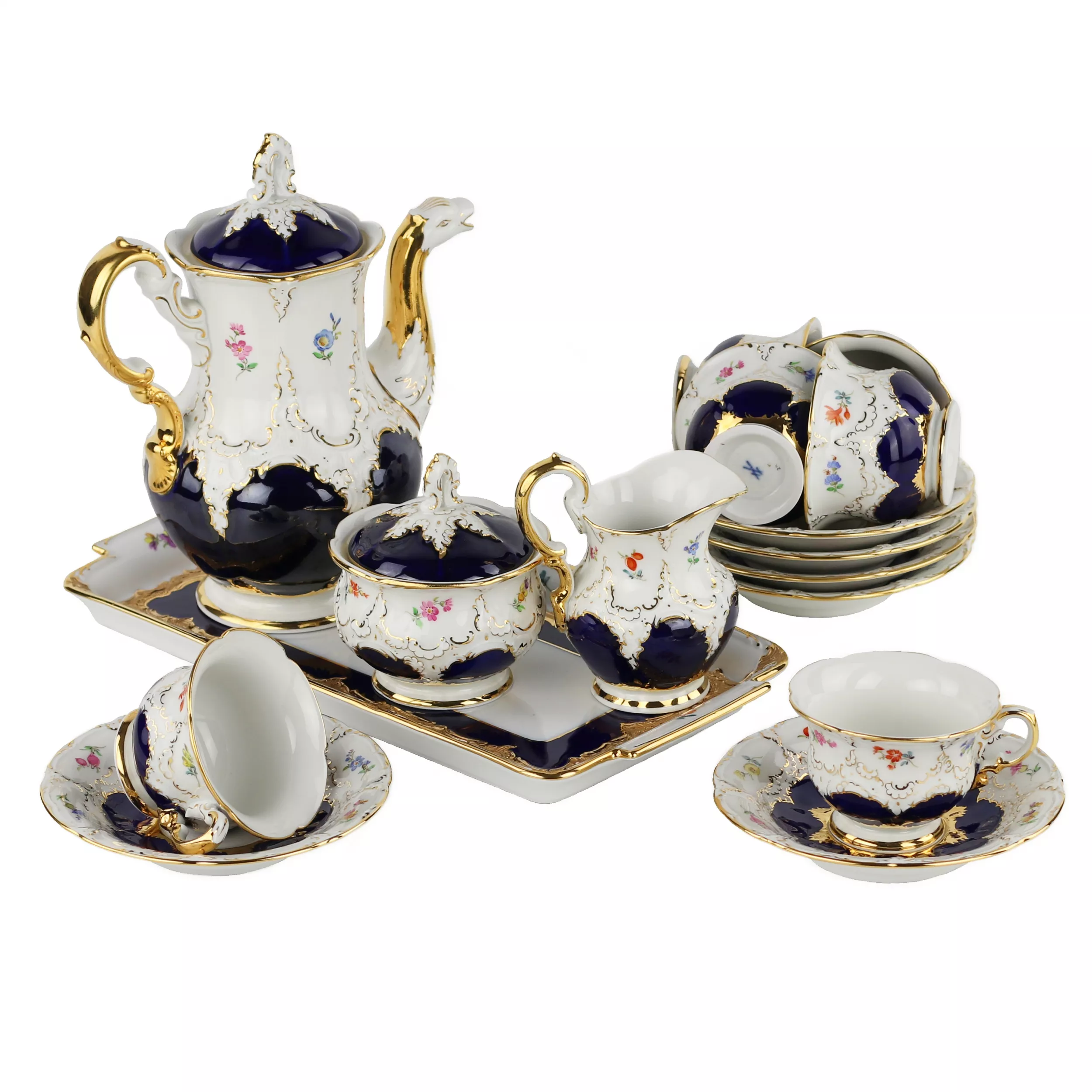 SERVICE À CAFÉ MEISSEN B-FORM POUR SIX PERSONNES ALLEMAGNE, MEISSEN, XXᵉ SIÈCLE