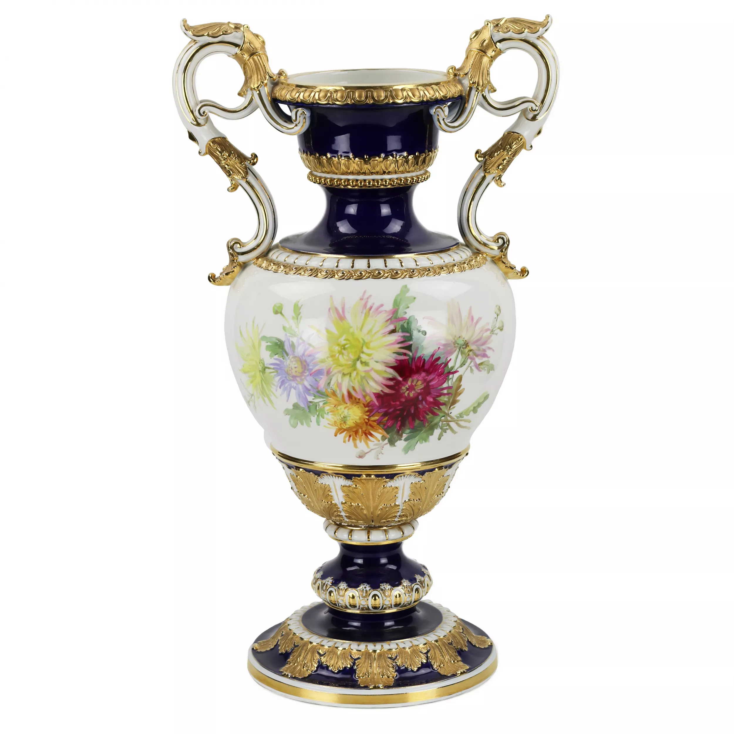 LARGE SALON VASE WITH FLORAL BOUQUETS. ERNST AUGUST LEUTERITZ GERMANY, MEISSEN, SECOND HALF OF THE 19TH CENTURY