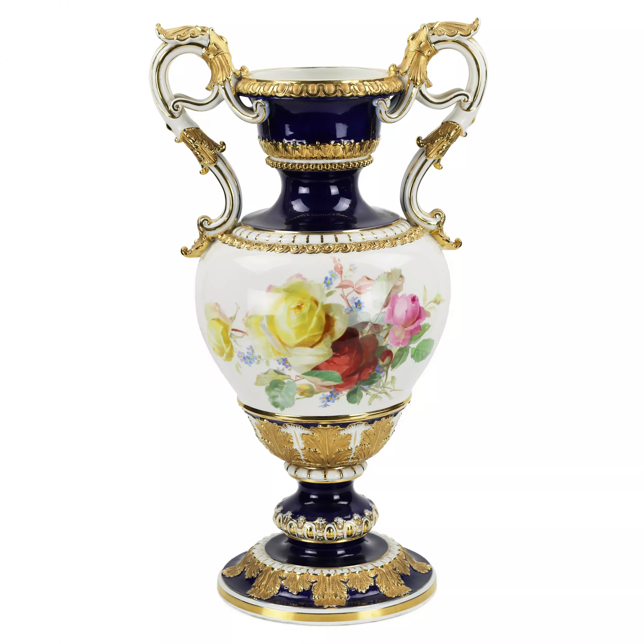 LARGE SALON VASE WITH FLORAL BOUQUETS. ERNST AUGUST LEUTERITZ GERMANY, MEISSEN, SECOND HALF OF THE 19TH CENTURY