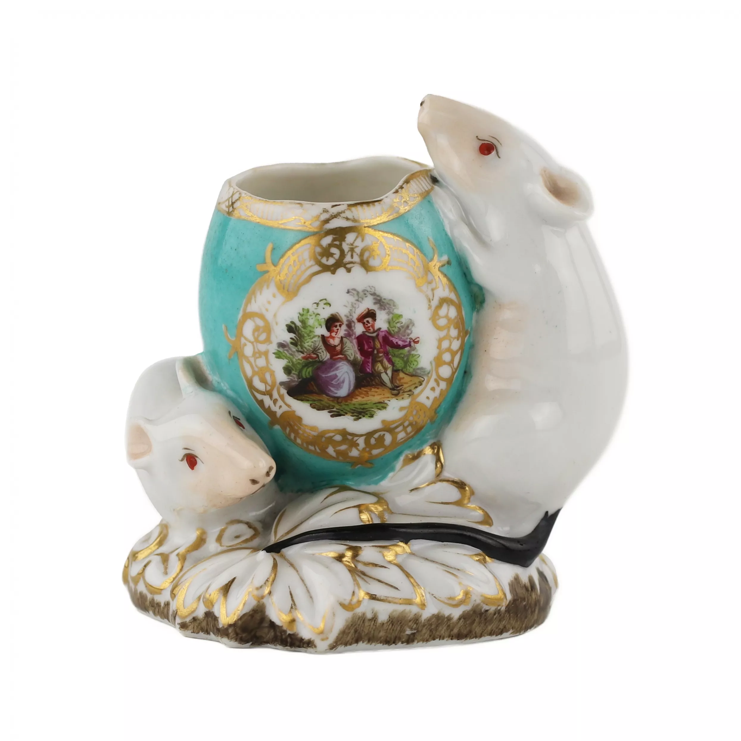 Composition décorative représentant deux souris près d`un œuf. KPM, 19ème siècle. 
