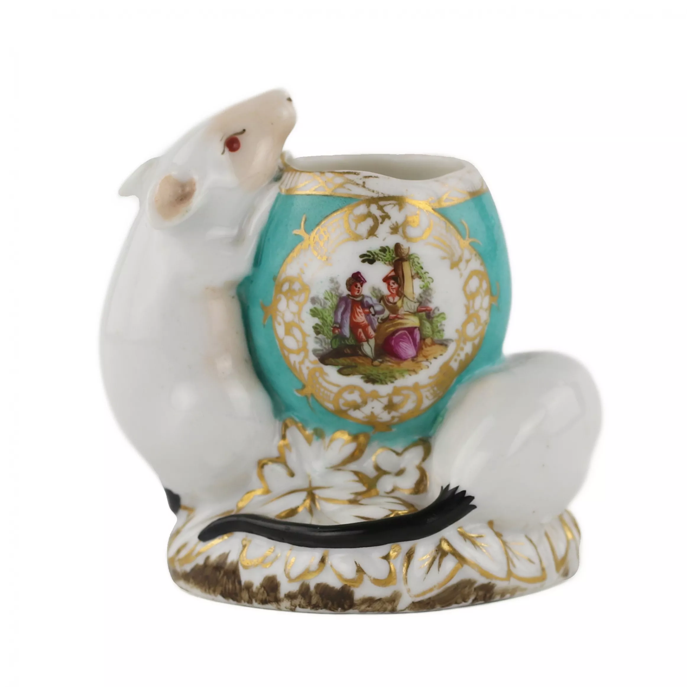 Composition décorative représentant deux souris près d`un œuf. KPM, 19ème siècle. 
