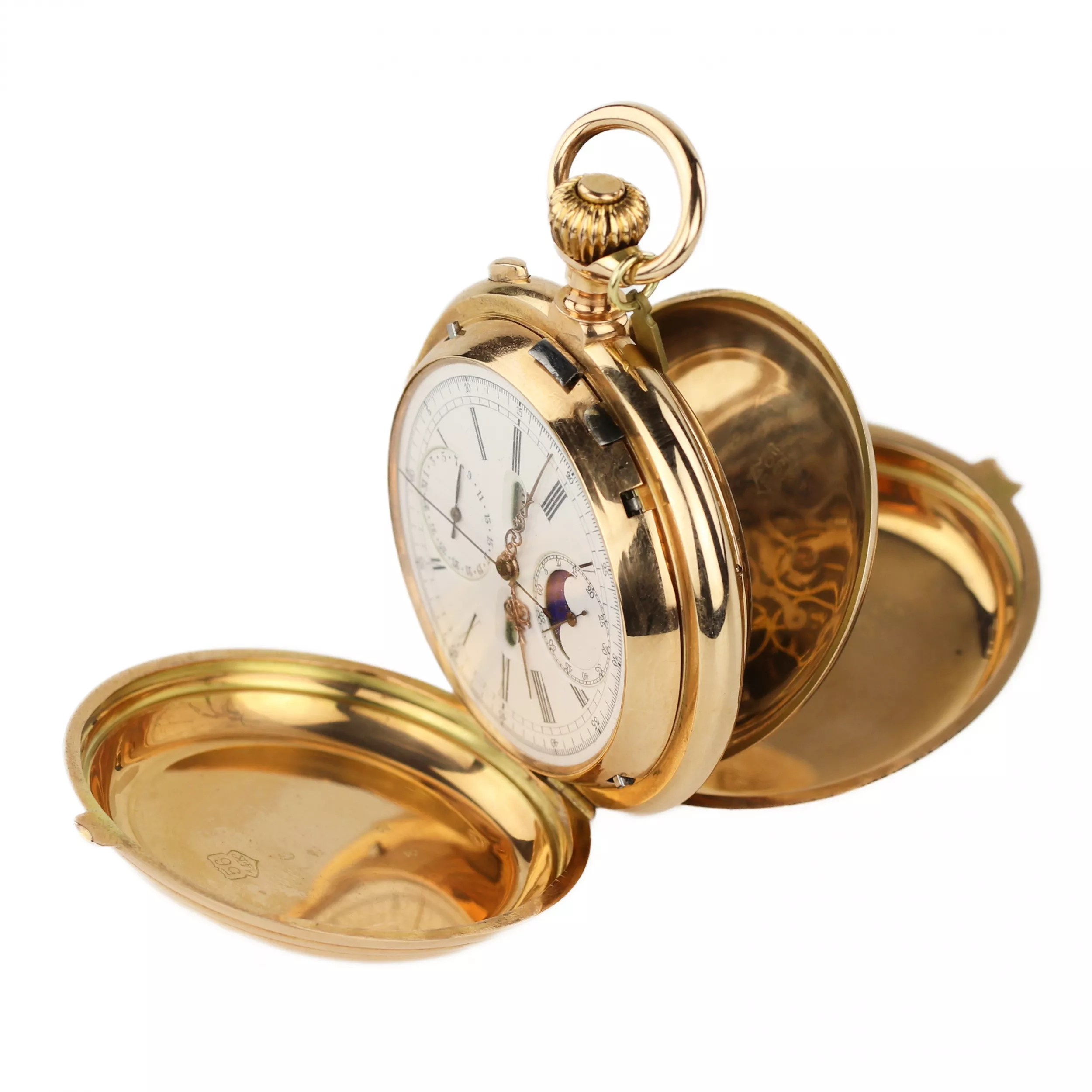  Répétition minutes, chronographe, triple quantième, phases de lune. Or 14 K. Le Phare pour la Russie. au tournant des XIXème et XXème siècles. 