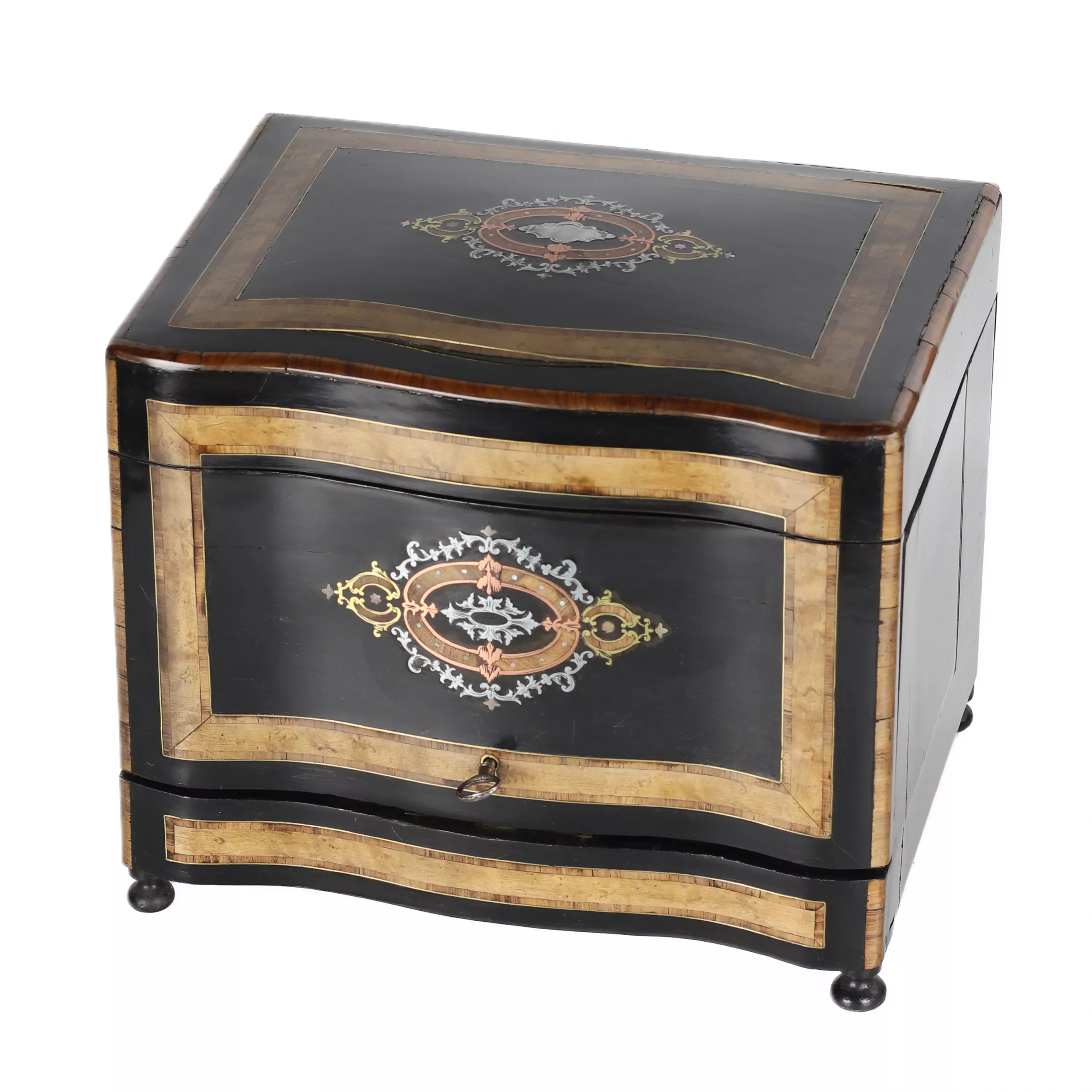 FOLDING TRAVELLING LIQUEUR CABINET (CAVE À LIQUEUR) WITH MARQUETRY. FRANCE, LATE 19TH CENTURY