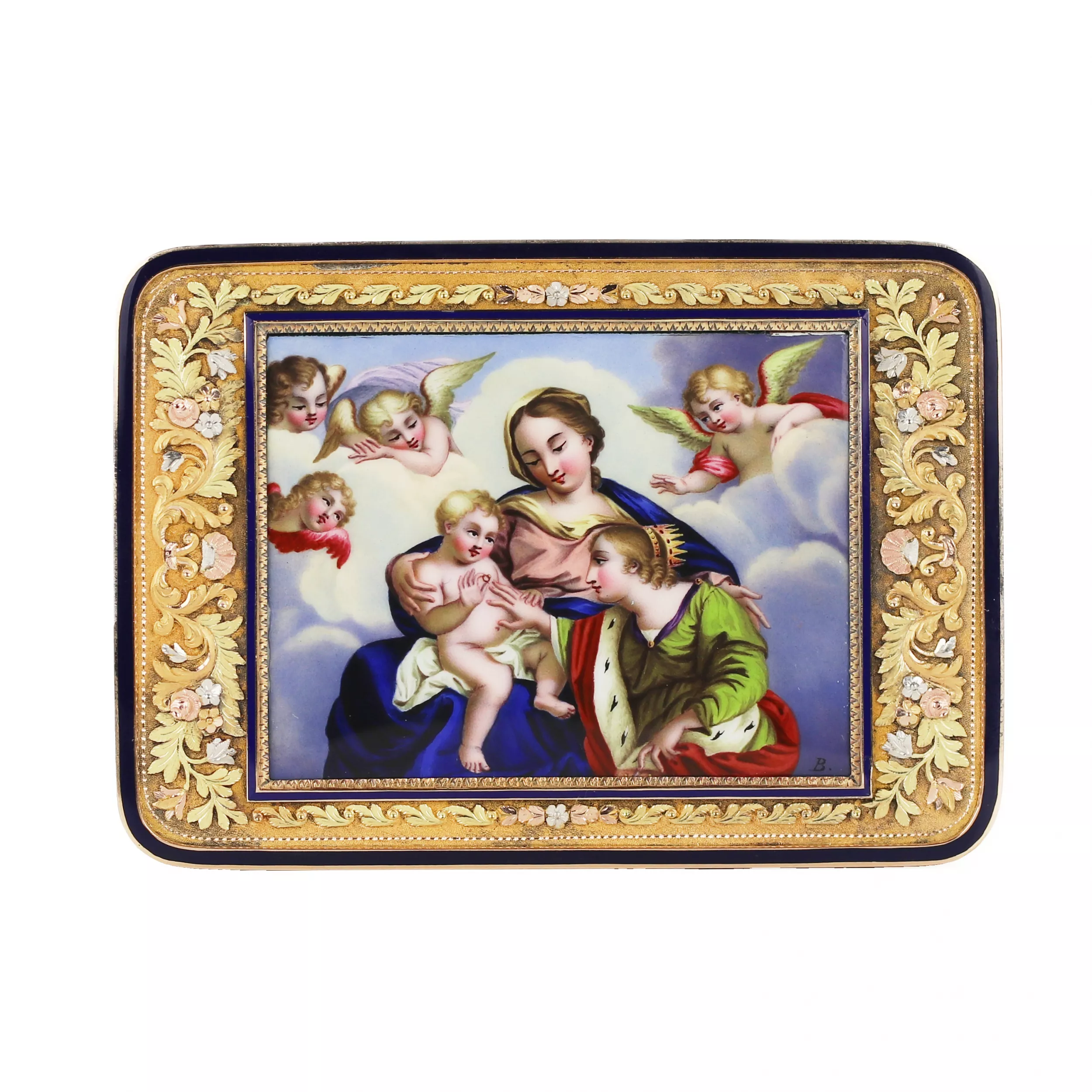 GOLD SNUFFBOX WITH MINIATURE “SAINTE ANNE TRINITAIRE”. ATTRIBUTED TO JOHANN DANIEL BERNEAUD (1773 - 1861) SWITZERLAND, CIRCA 1820 - 1835