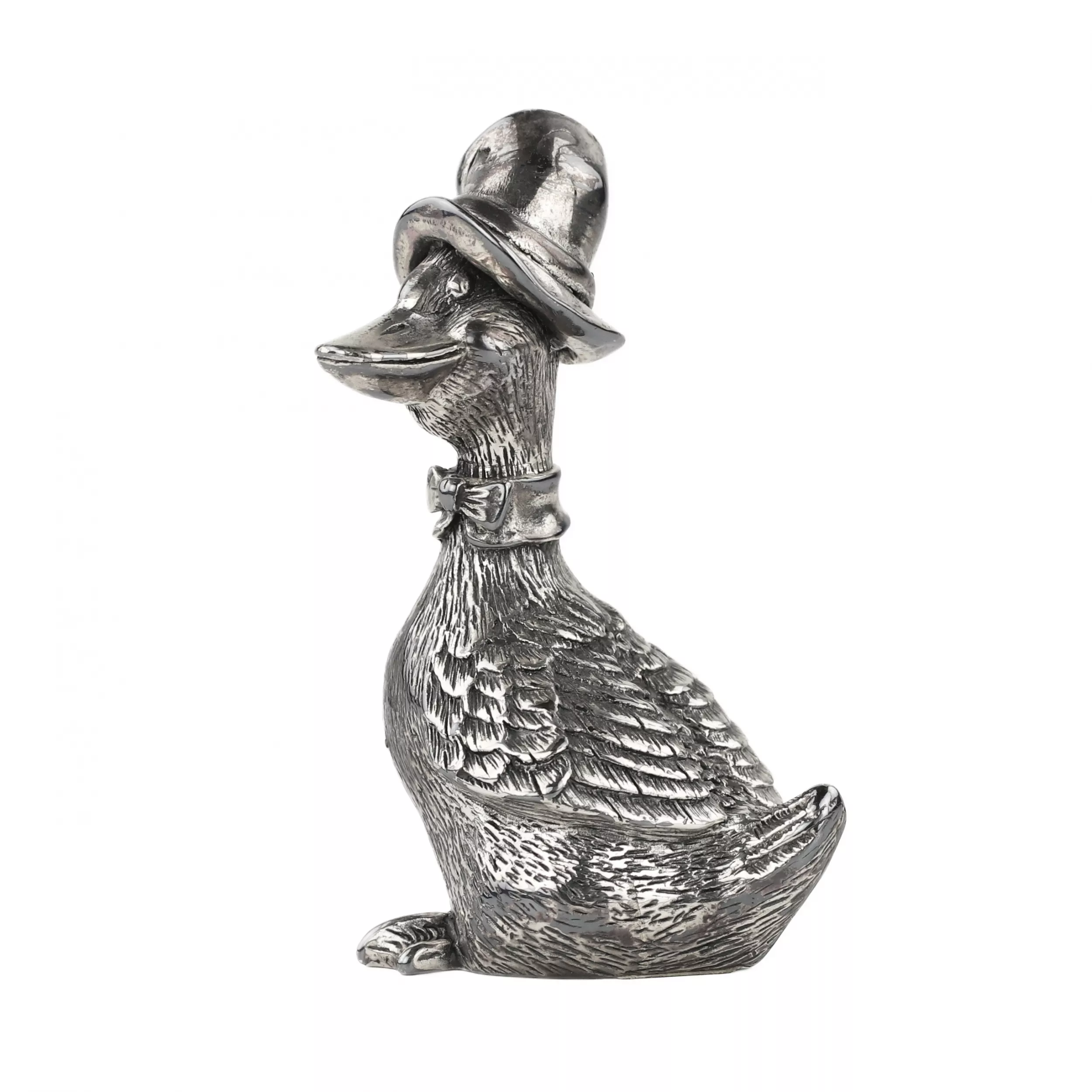 Figurine en argent d`une oie coiffée d`un chapeau. Italie 20e siècle 