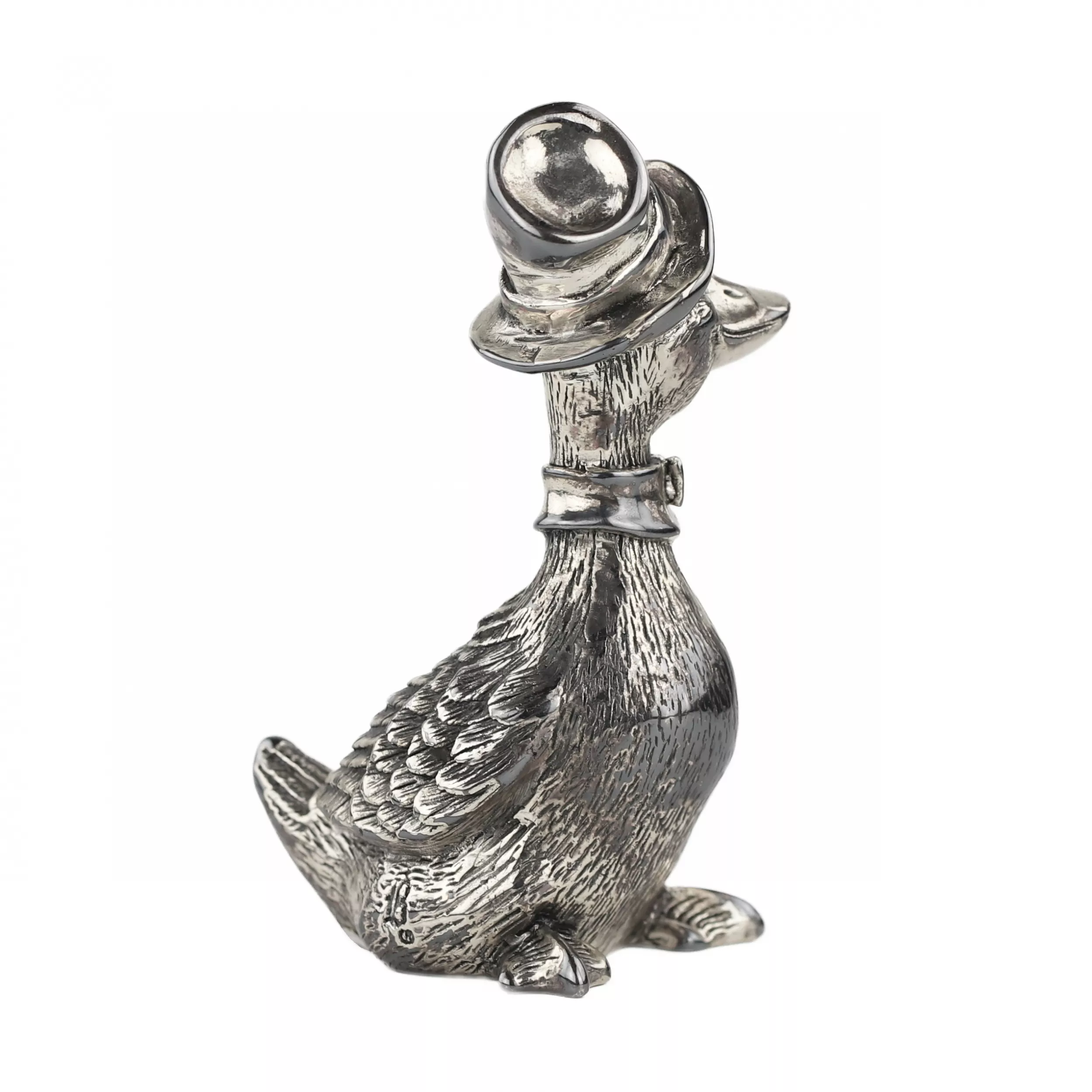 Figurine en argent d`une oie coiffée d`un chapeau. Italie 20e siècle 