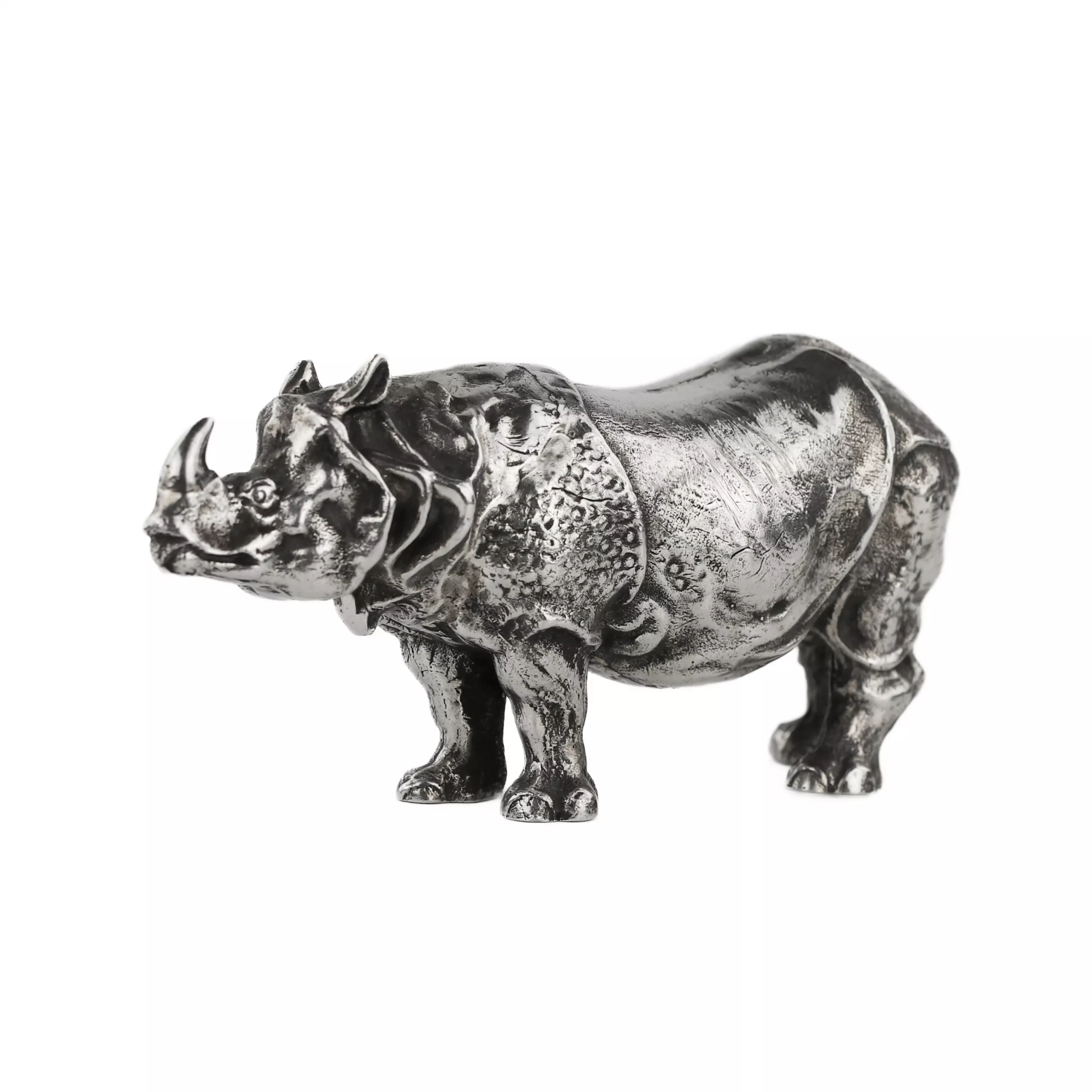 RHINOCEROS. SILVER DESK SCULPTURE. ITALY, SECOND HALF OF THE 20TH CENTURY