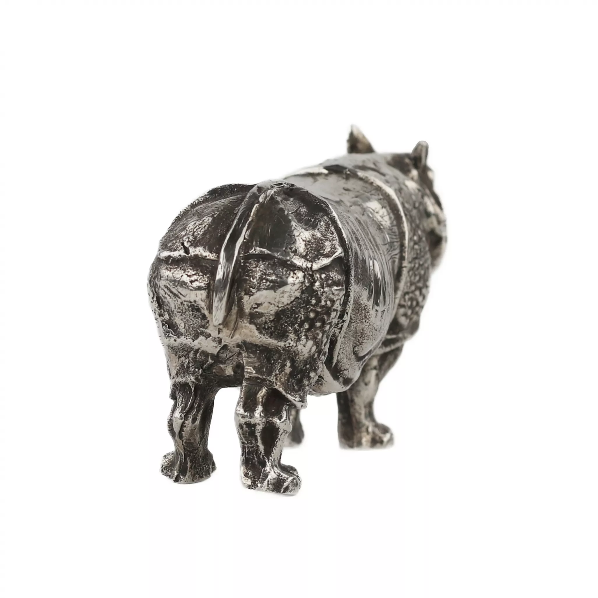 RHINOCEROS. SILVER DESK SCULPTURE. ITALY, SECOND HALF OF THE 20TH CENTURY