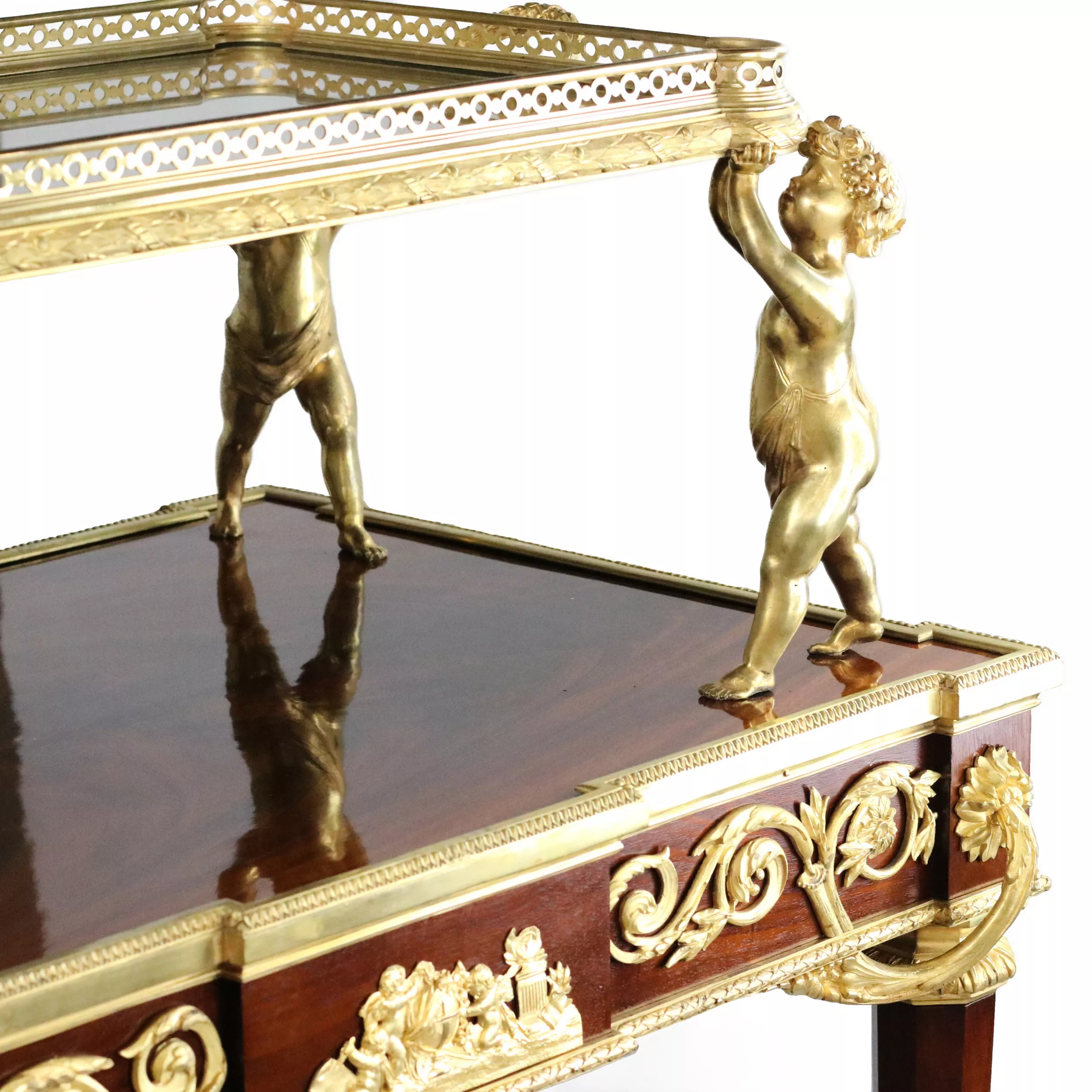 Two-tier tea table with attributes in the Louis XVI style, modeled by Francois Lincke. France, late 19th century 