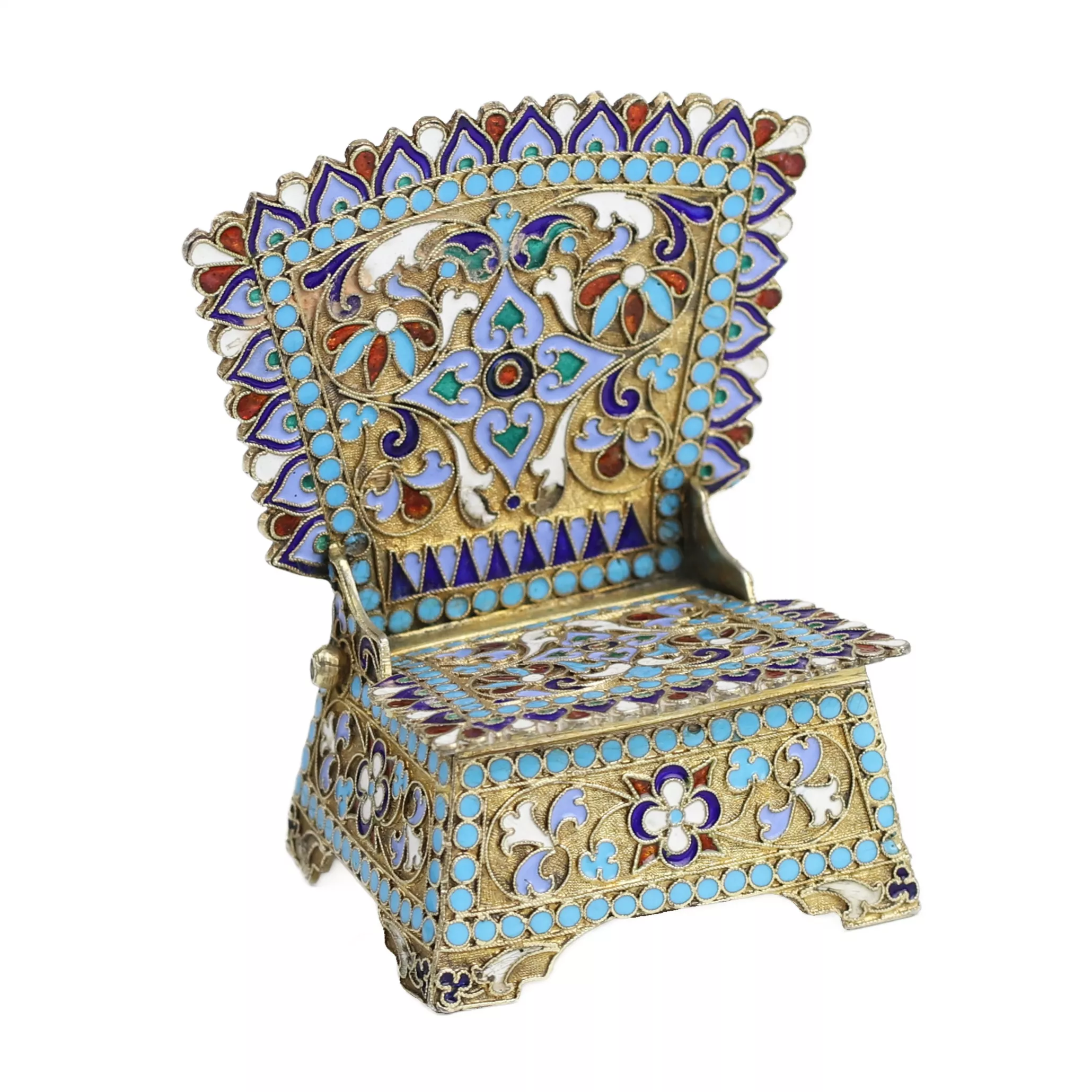 Silver salt shaker with gilding and enamel. Moscow. Russia 1880s. 