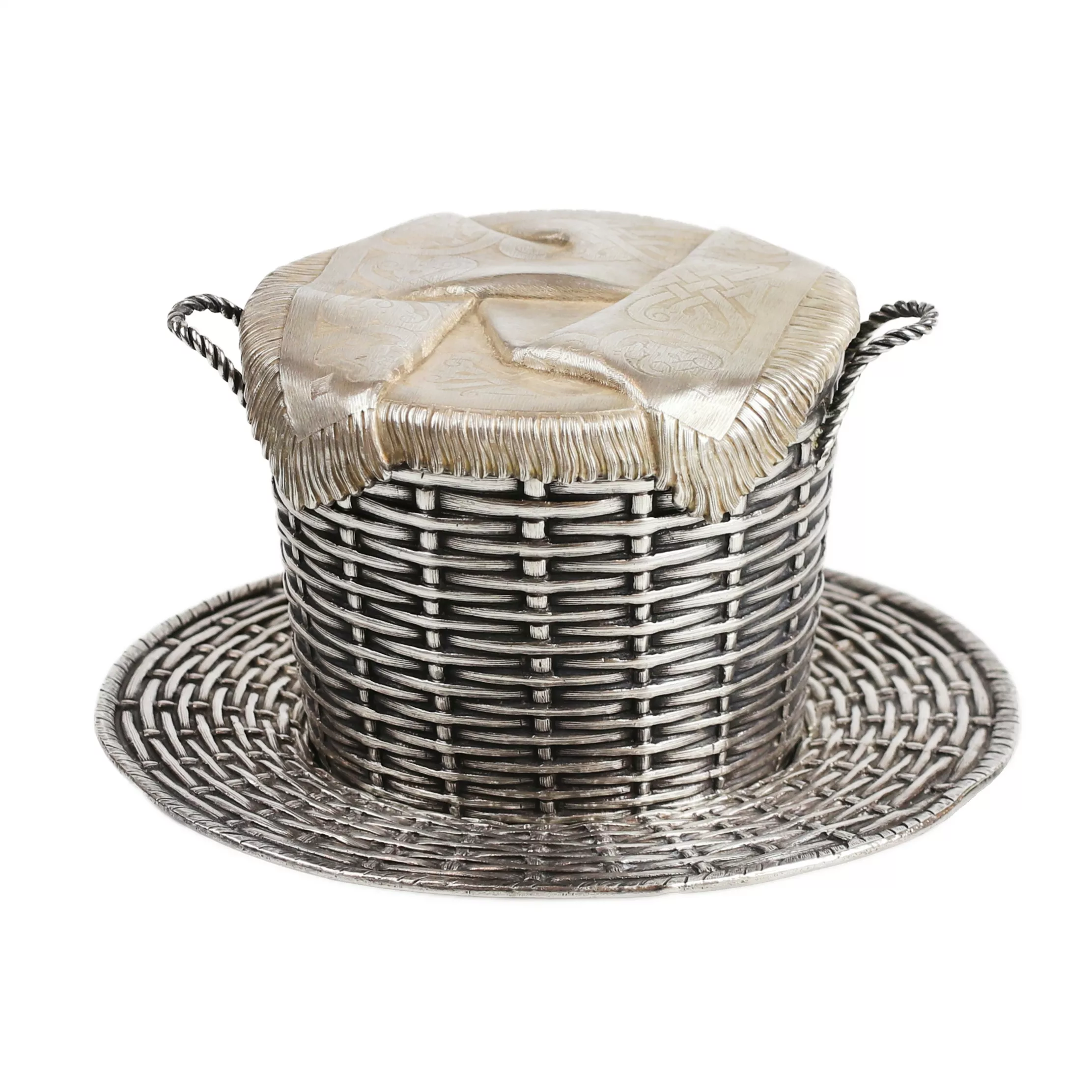 Silver Russian jar is made in the form of a traditional basket. Girshi Lizerin. Moscow 1894 