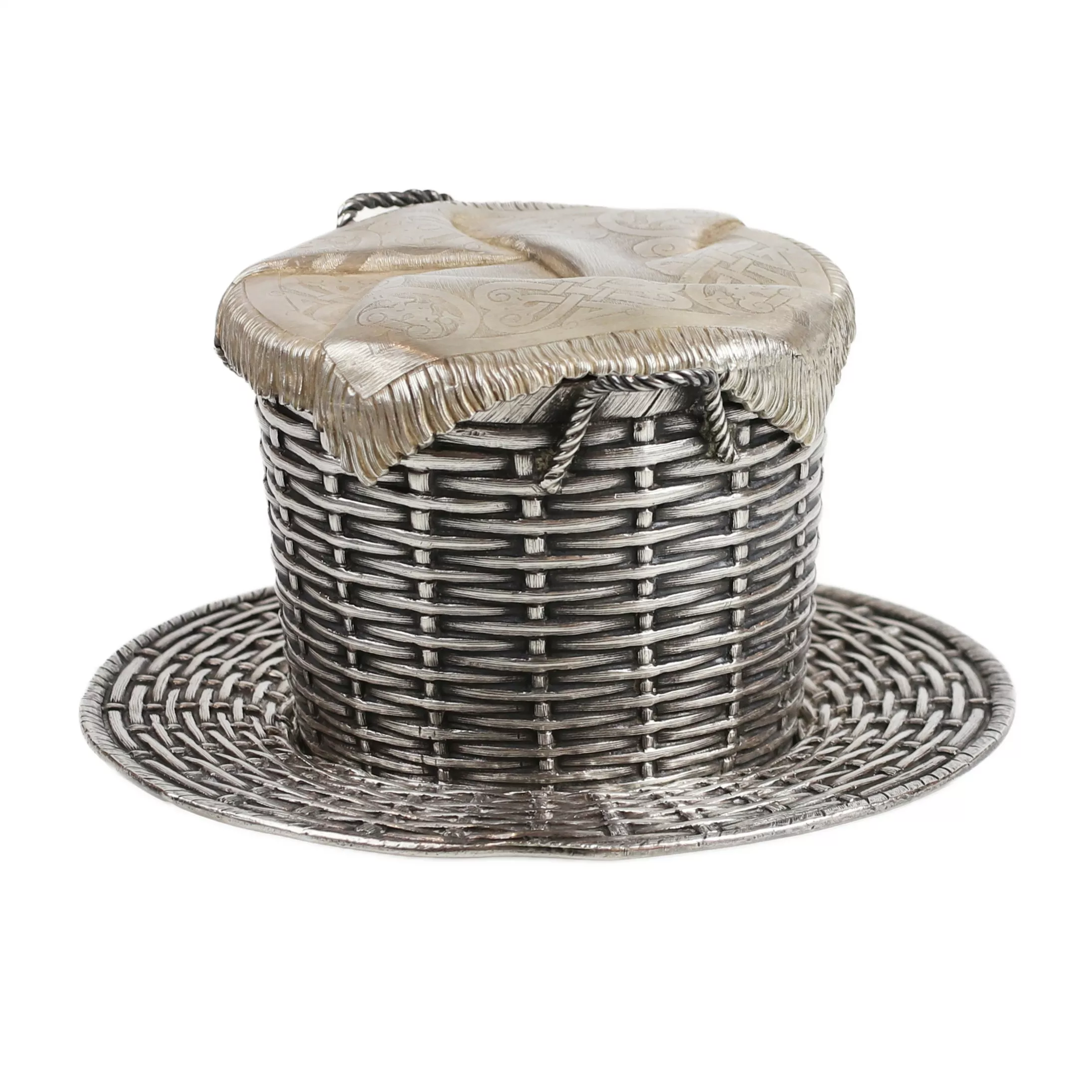 Silver Russian jar is made in the form of a traditional basket. Girshi Lizerin. Moscow 1894 