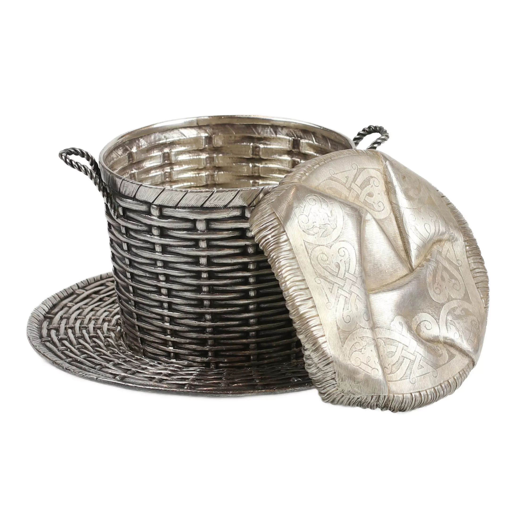 Silver Russian jar is made in the form of a traditional basket. Girshi Lizerin. Moscow 1894 