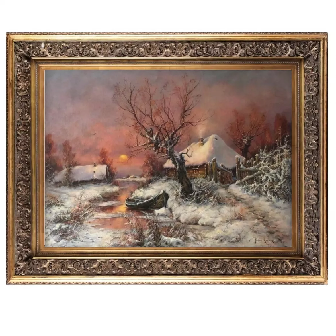 Tableau « Bateau sur un ruisseau d`hiver » Julius Klever 1904 