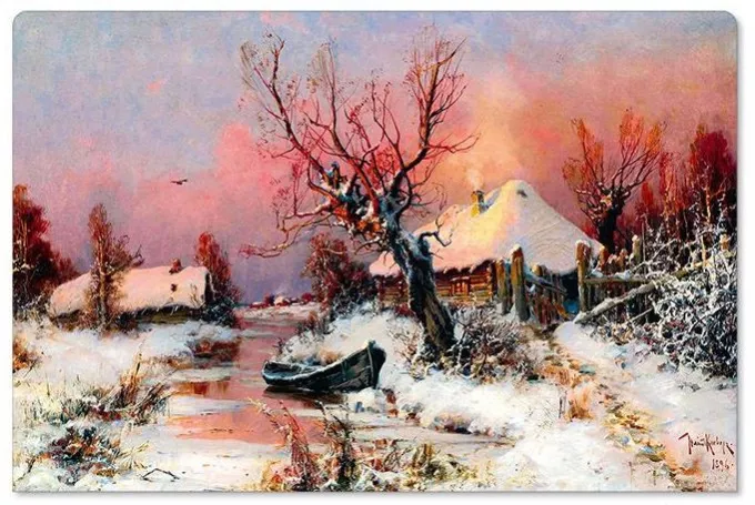 Tableau « Bateau sur un ruisseau d`hiver » Julius Klever 1904 
