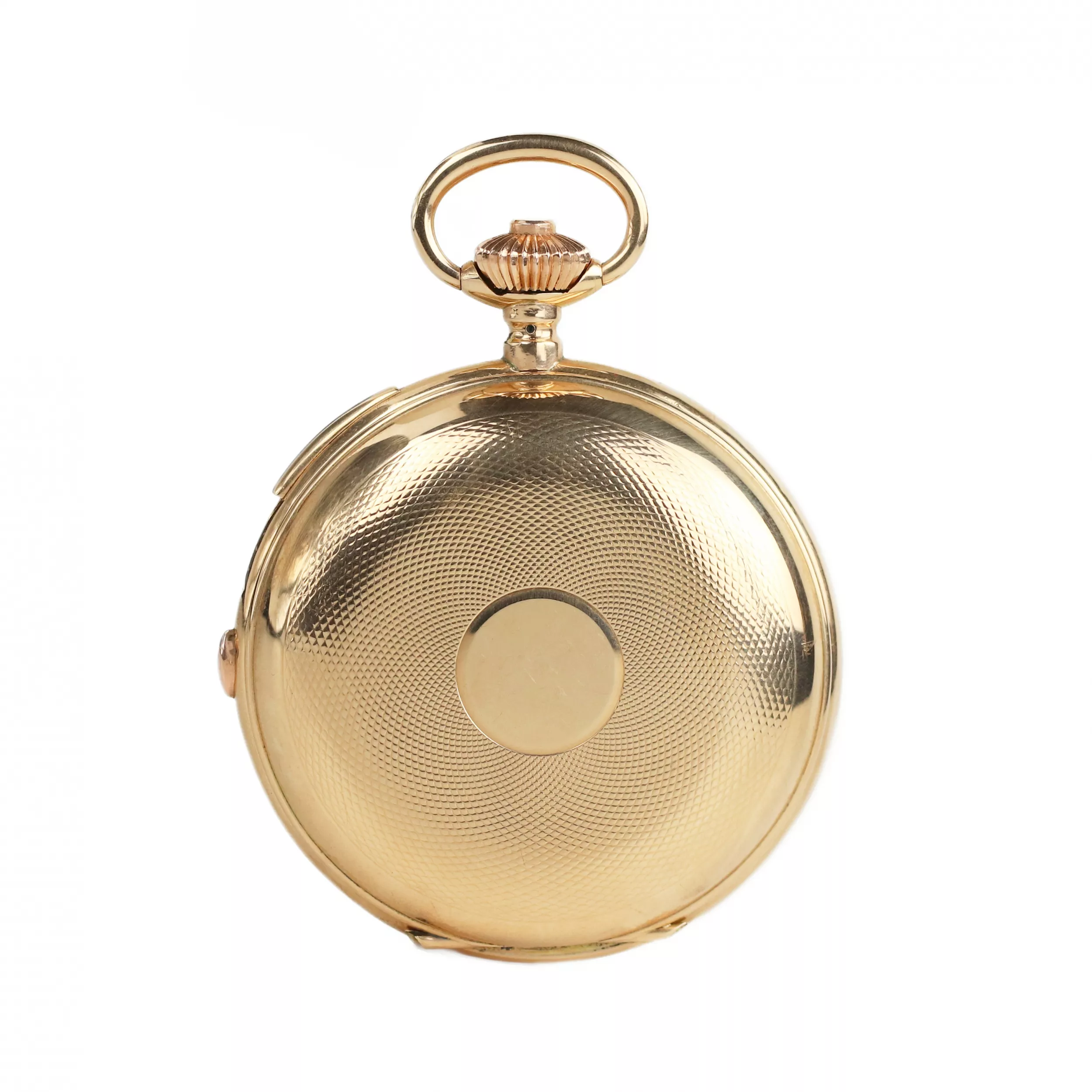 MONTRE DE POCHE EN OR AVEC RÉPÉTITION DES QUARTS, CHRONOGRAPHE, CALENDRIER TRIPLE ET PHASES DE LUNE. REYEM FRÈRES LOCLE  SUISSE, VERS 1900